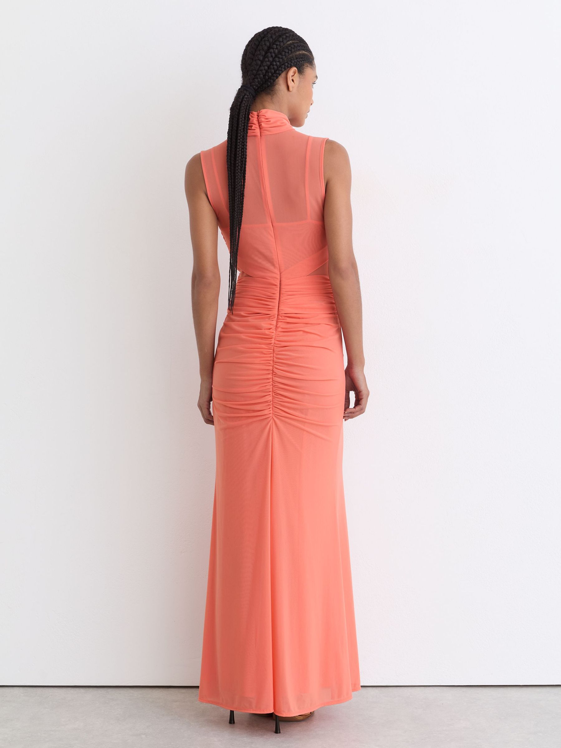 Sheer Ruched Sleeveless Maxi Dress in Orange - image 3