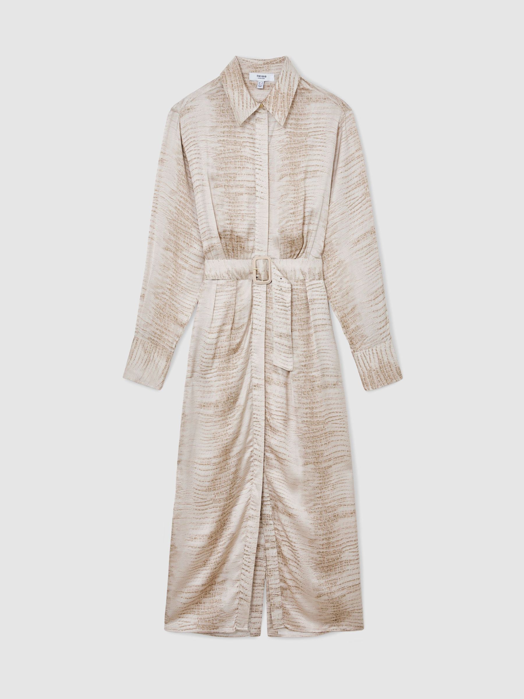 Snake-Print Belted Midi Shirt Dress in Neutral - Image 2 of 8 Snake-Print Belted Midi Shirt Dress in Neutral - Image 2 of 8