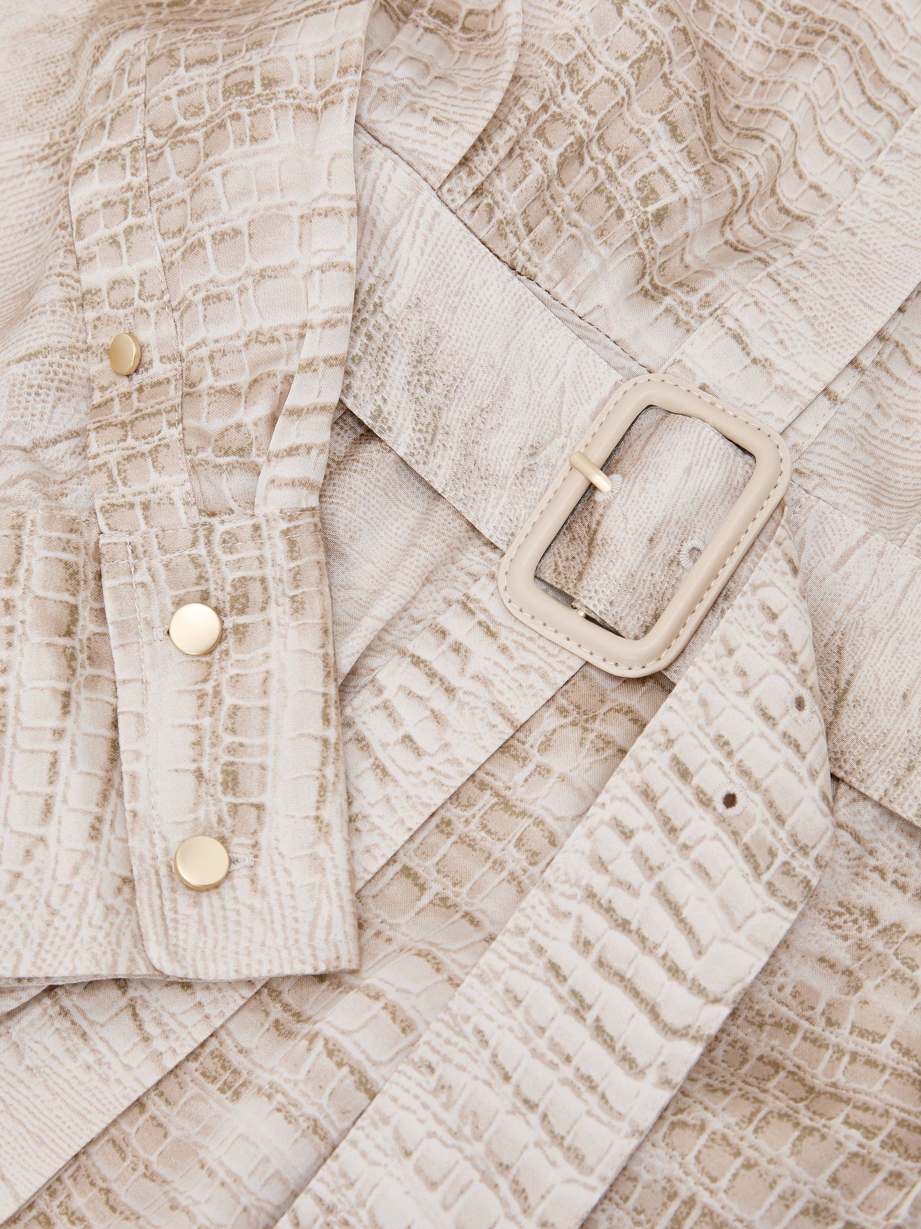 Snake-Print Belted Midi Shirt Dress in Neutral - Image 8 of 8
