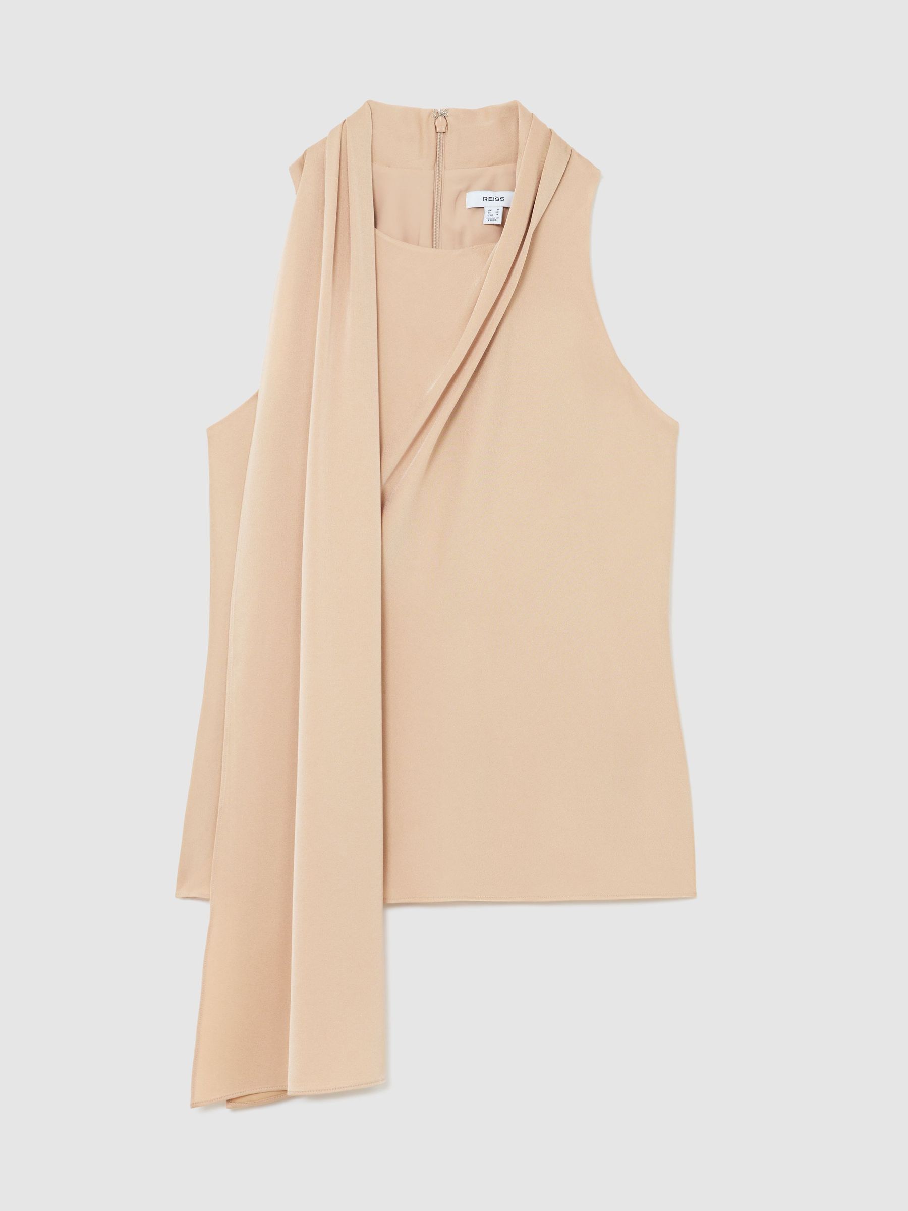 Draped Scarf-Detail Sleeveless Top in Neutral