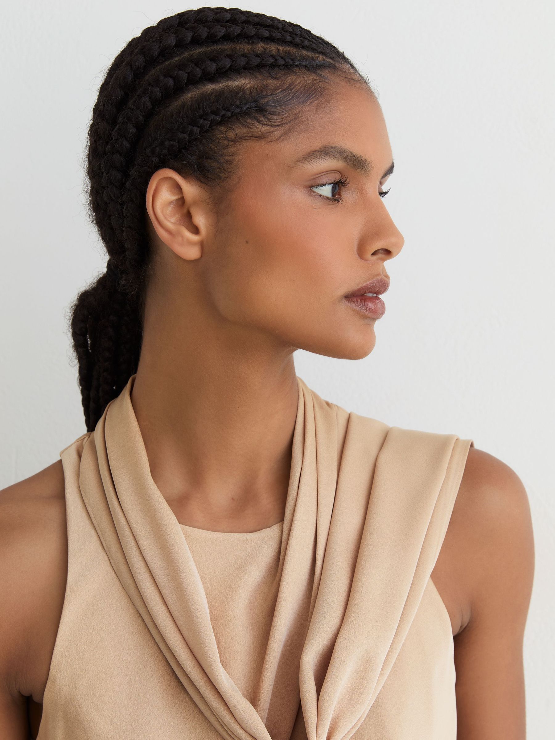 Draped Scarf-Detail Sleeveless Top in Neutral - Image 3 of 6