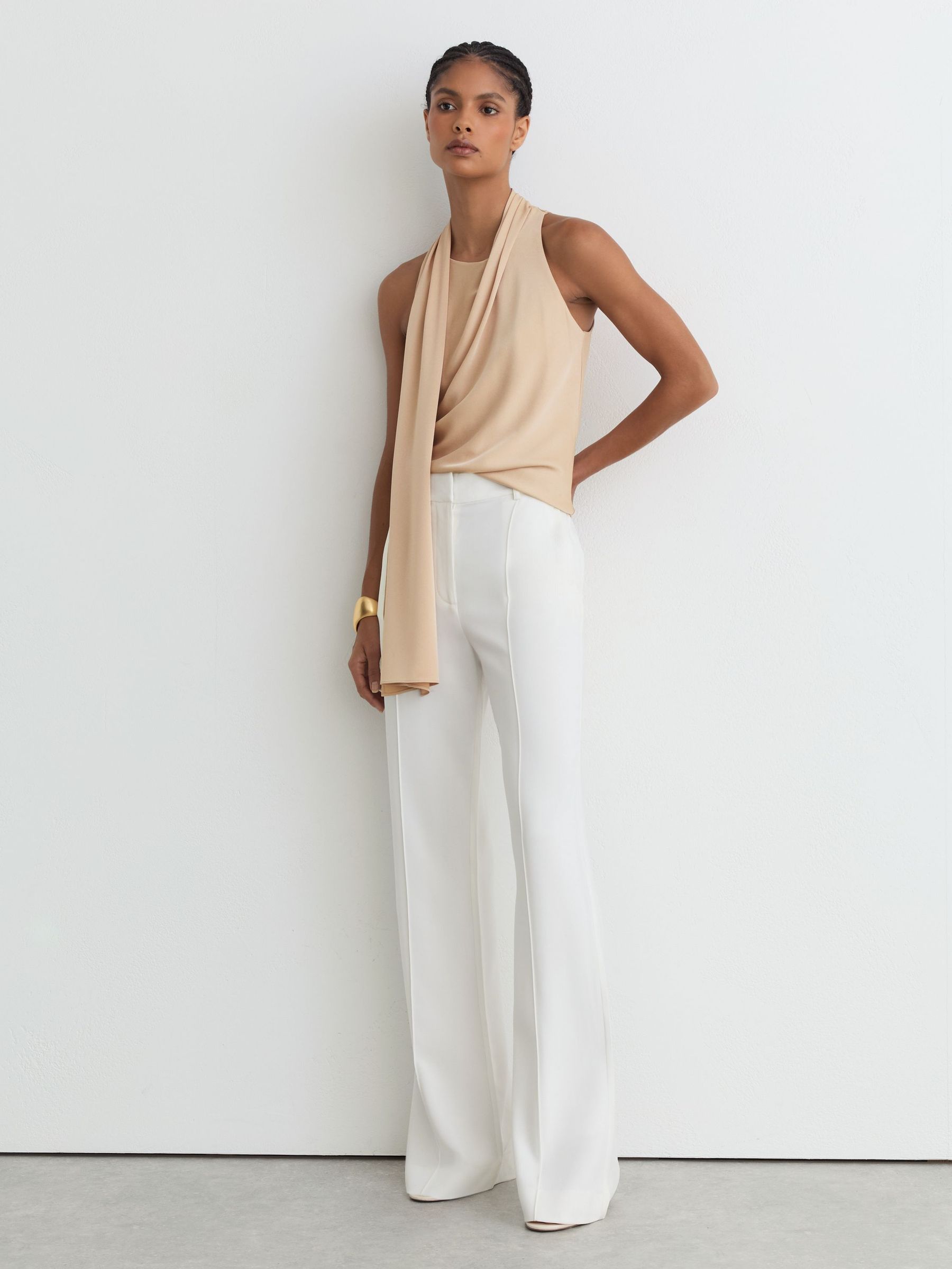 Draped Scarf-Detail Sleeveless Top in Neutral - Image 4 of 6