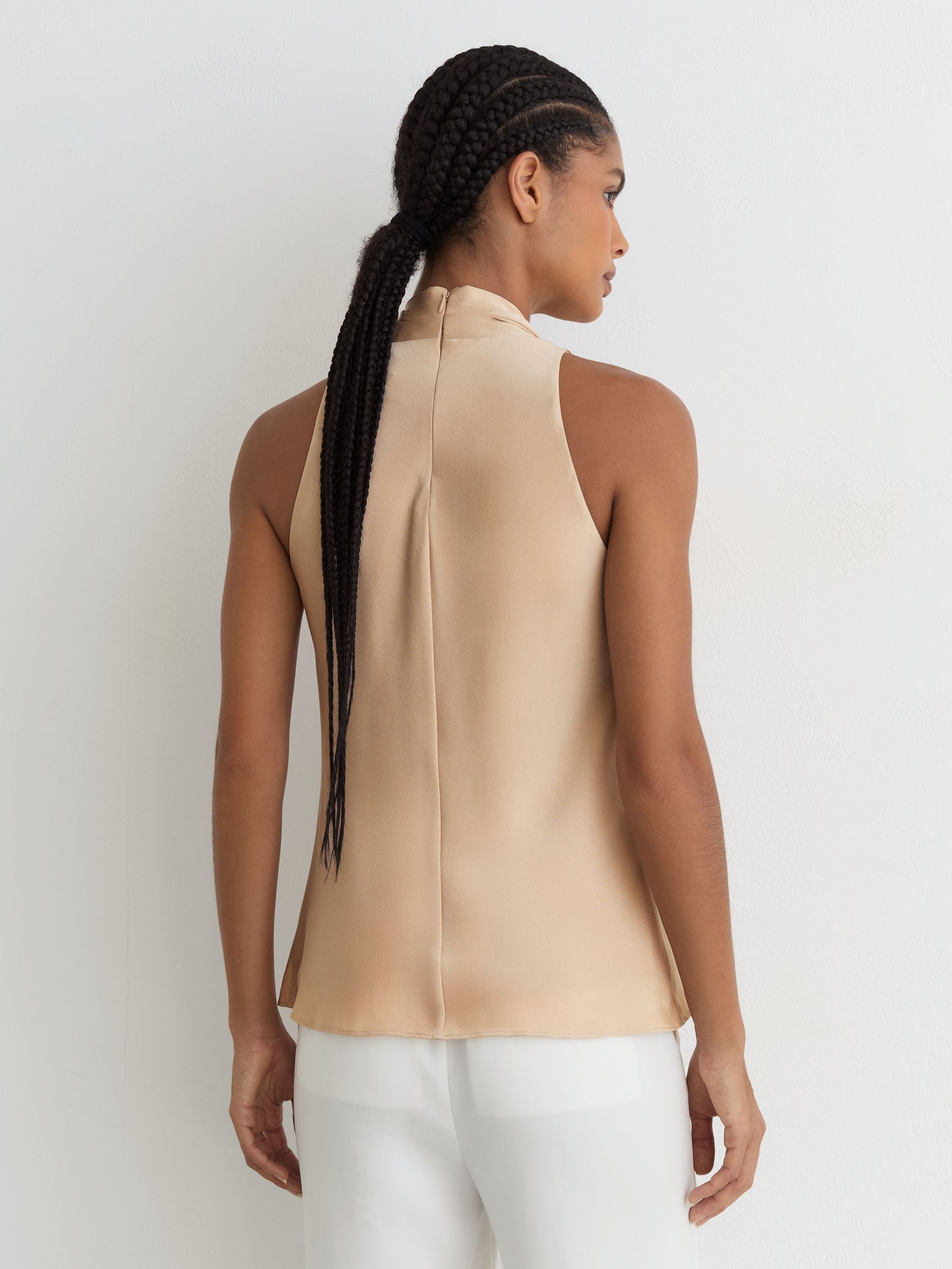 Draped Scarf-Detail Sleeveless Top in Neutral - image 4