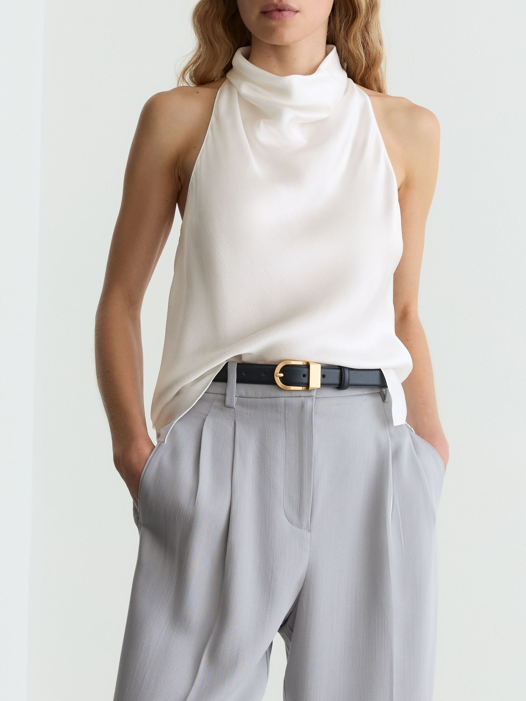 Hammered-Silk Cowl-Neck Top in Ivory - Image 1 of 5 Hammered-Silk Cowl-Neck Top in Ivory - Image 1 of 5