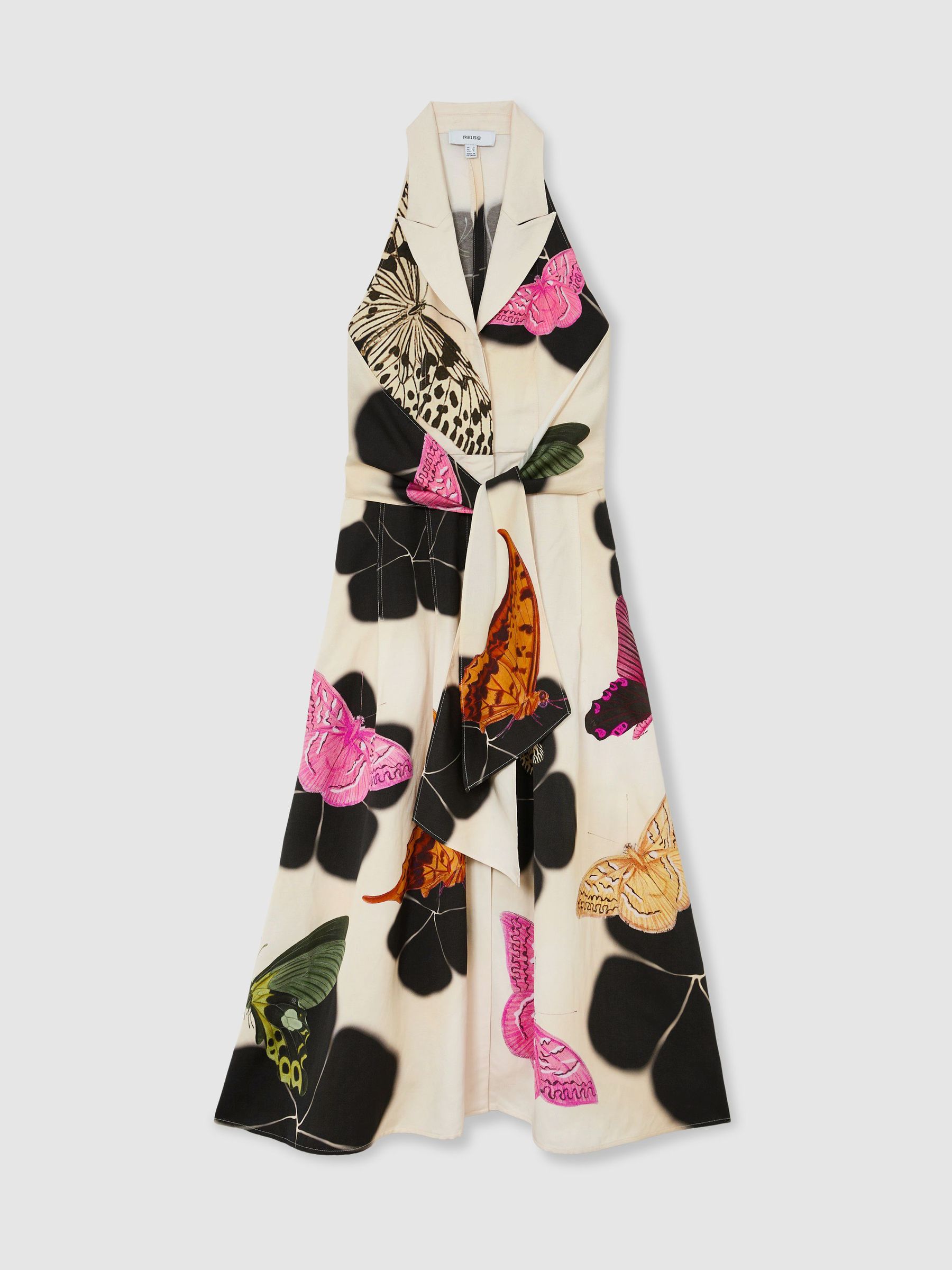 Reiss | NYBG Butterfly-Print Midi Dress in Ivory/Black - Image 2 of 7
