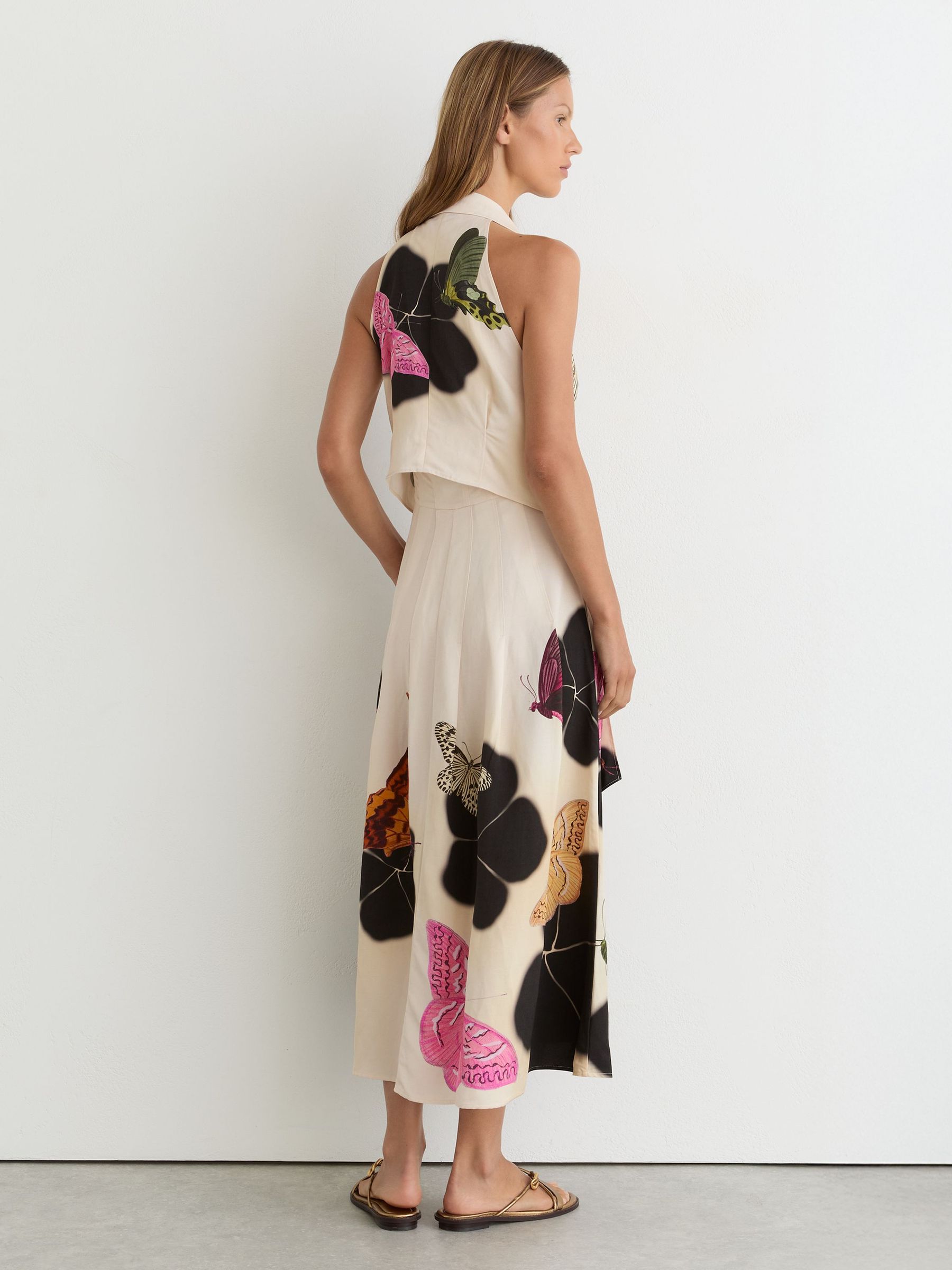 Reiss | NYBG Butterfly-Print Midi Dress in Ivory/Black - Image 6 of 7