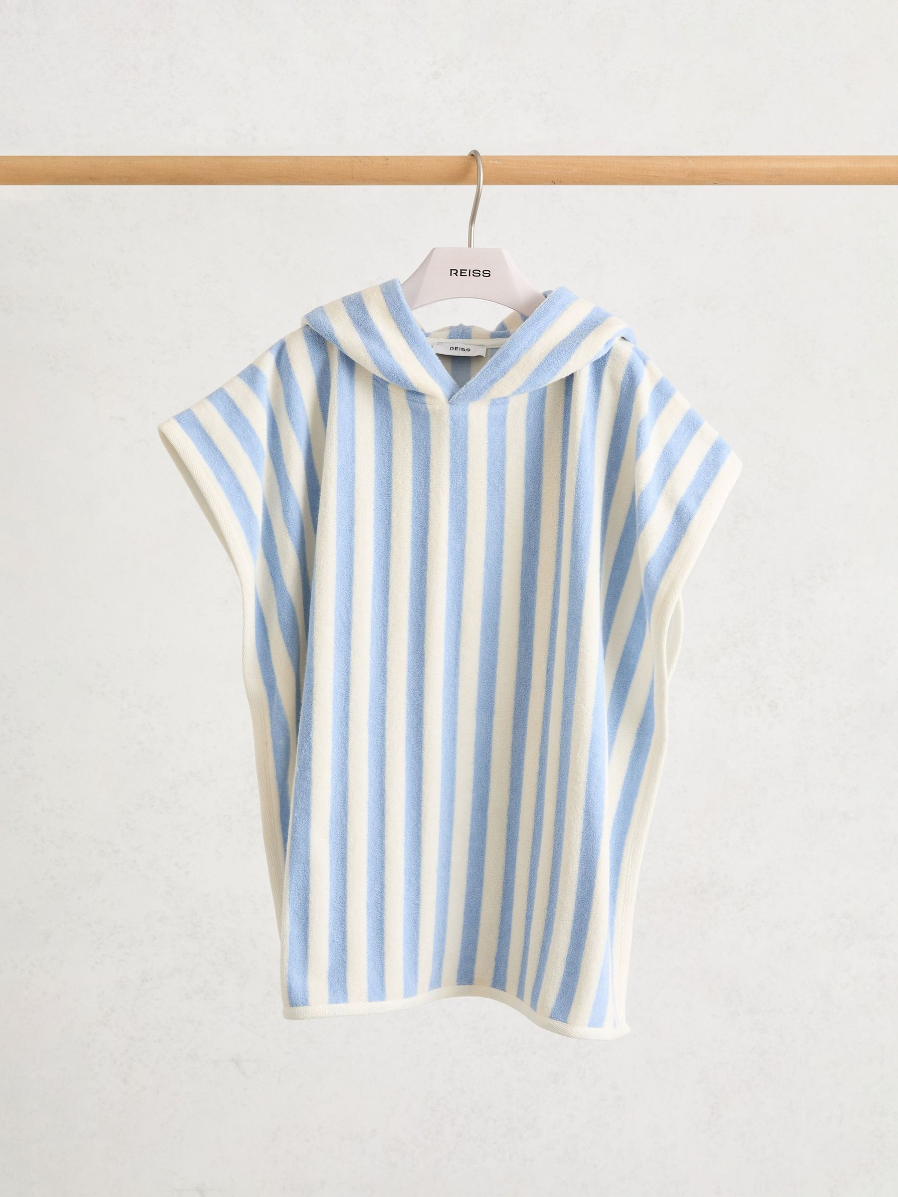 9-13 yrs Striped Hooded Towel Cape in Pale Blue - Image 2 of 3 9-13 yrs Striped Hooded Towel Cape in Pale Blue - Image 2 of 3