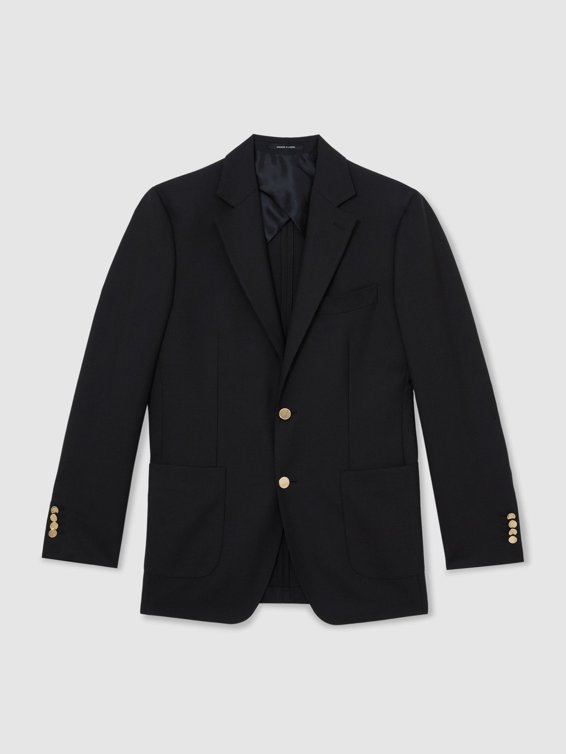 Hopsack Single-Breasted Classic-Fit Blazer with Wool in Navy - Image 2 of 8