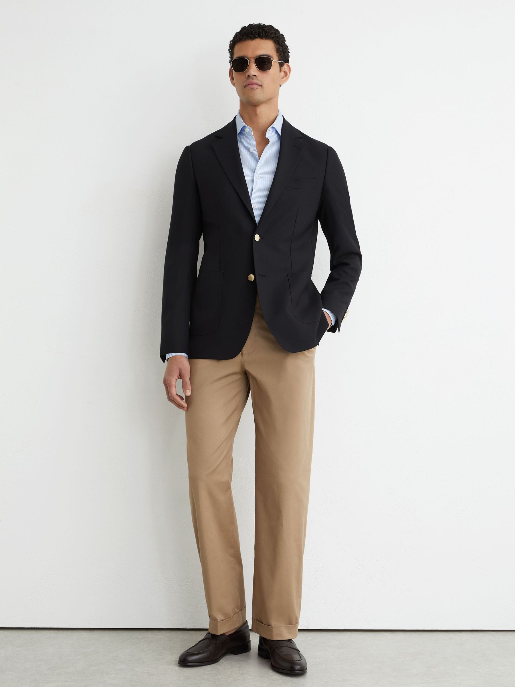 Hopsack Single-Breasted Classic-Fit Blazer with Wool in Navy - Image 3 of 8