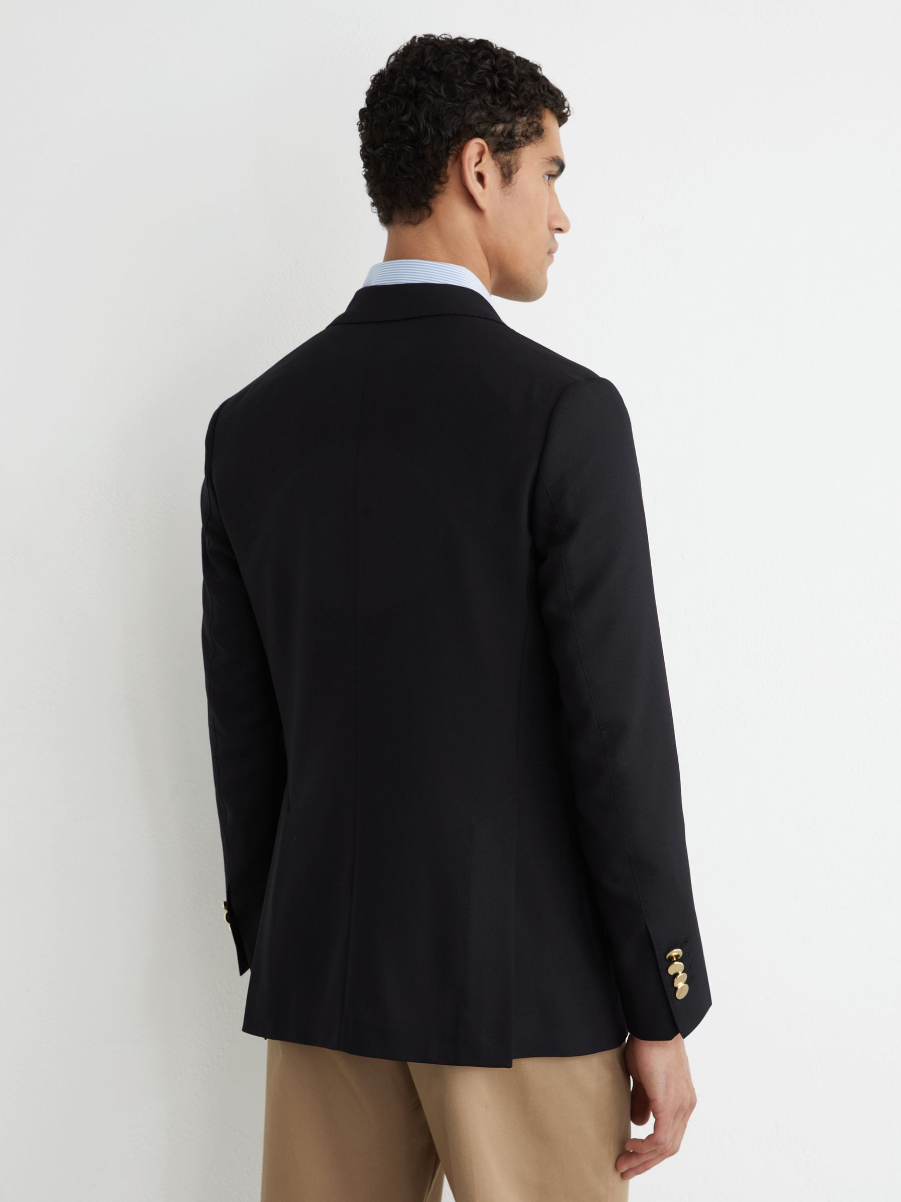 Hopsack Single-Breasted Classic-Fit Blazer with Wool in Navy - image 5