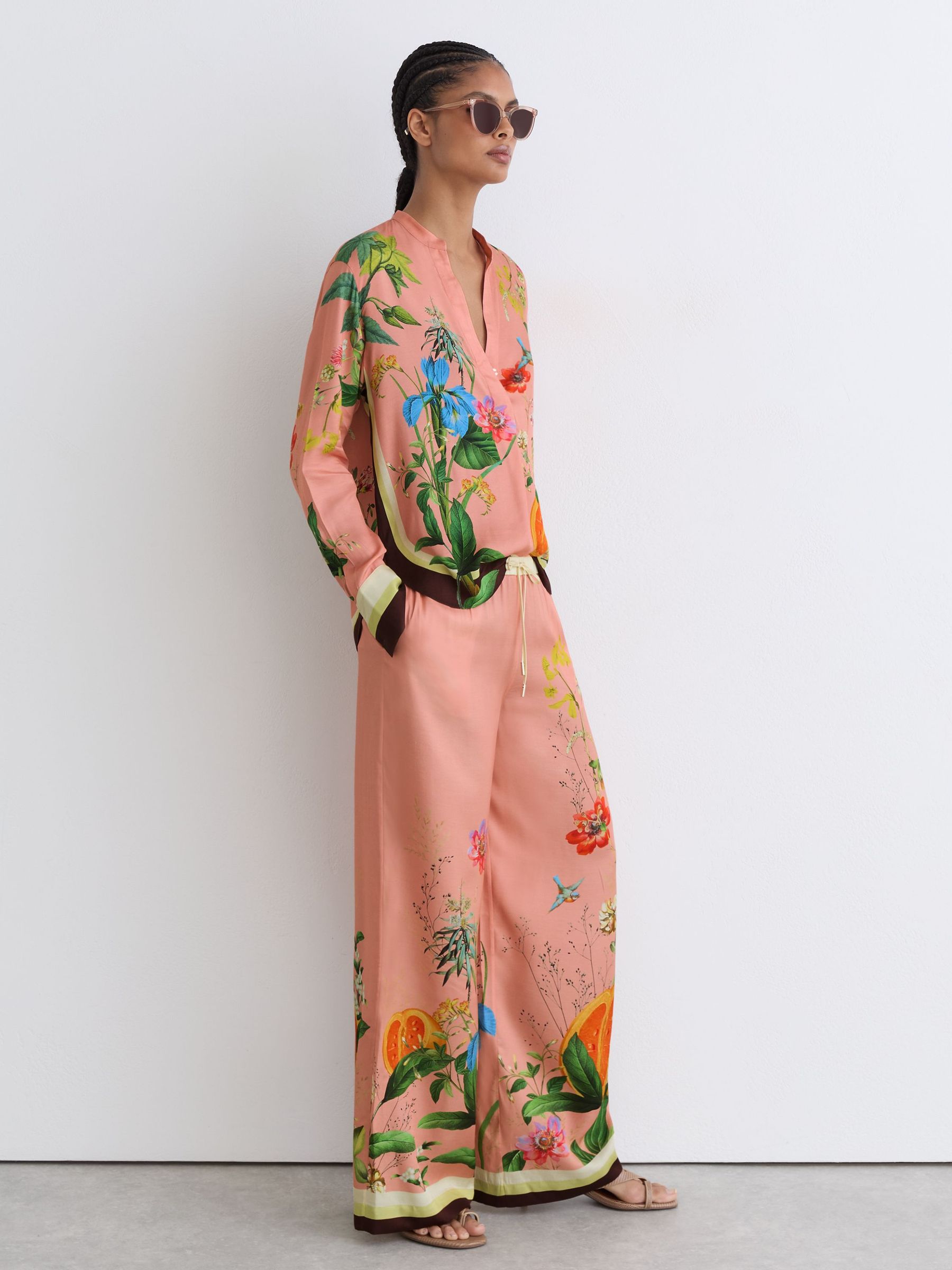 Petite Tropical Scarf-Print Wide-Leg Trousers in Pink - Image 1 of 8