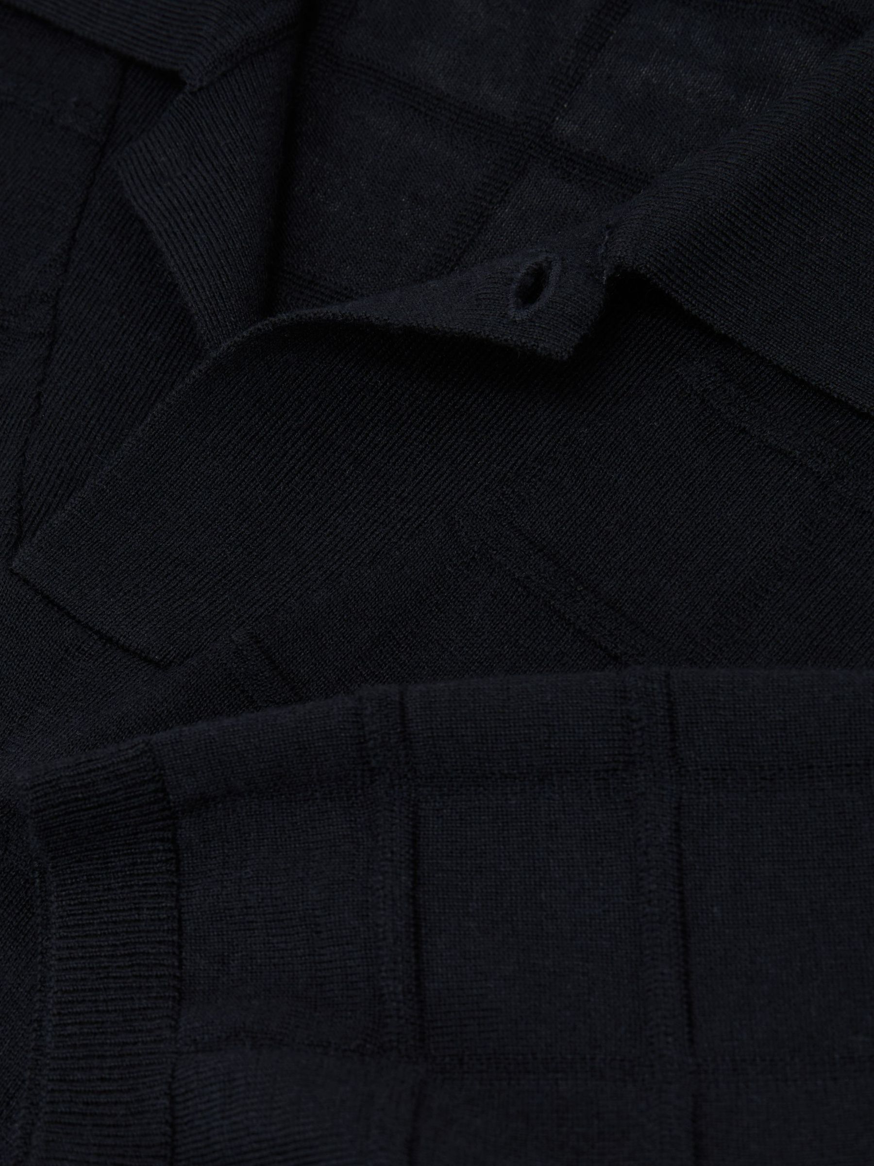 Check-Texture Short-Sleeve Polo Jumper with Wool in Navy - Image 6 of 6