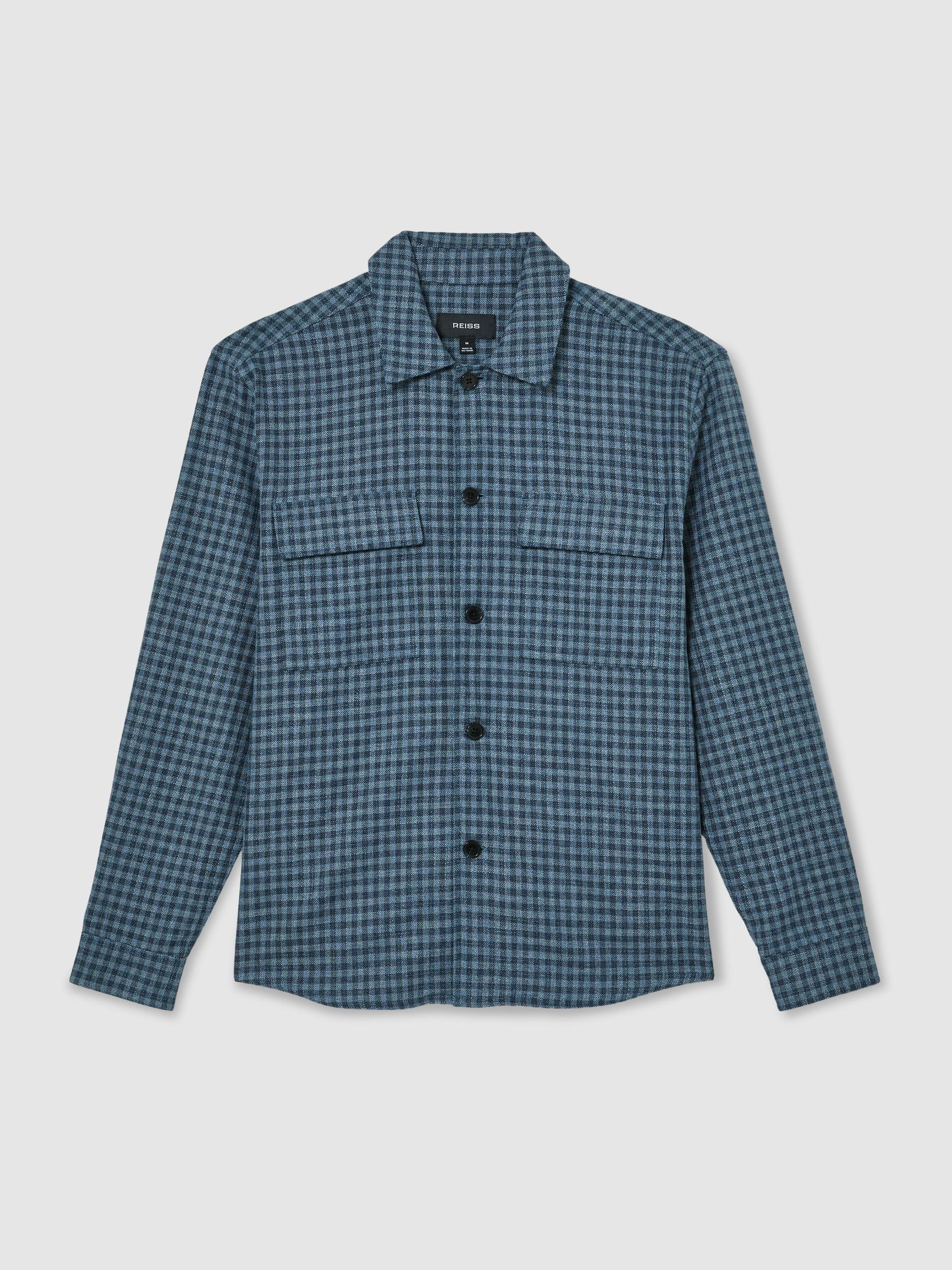 Cotton-Linen Checked Overshirt in Indigo - Image 2 de 7