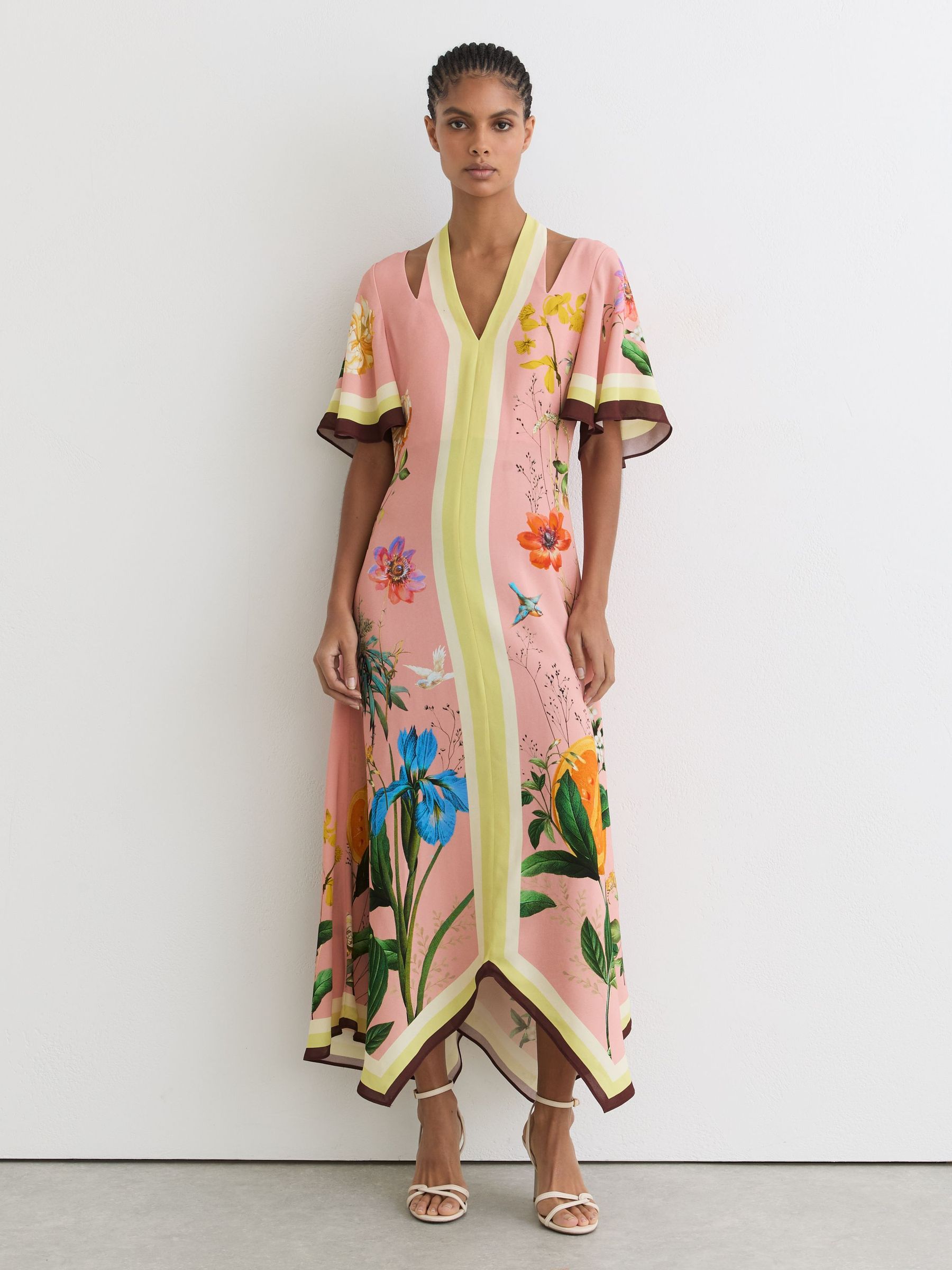 Floral-Print Cut-Out Midi Dress in Pink - image 2