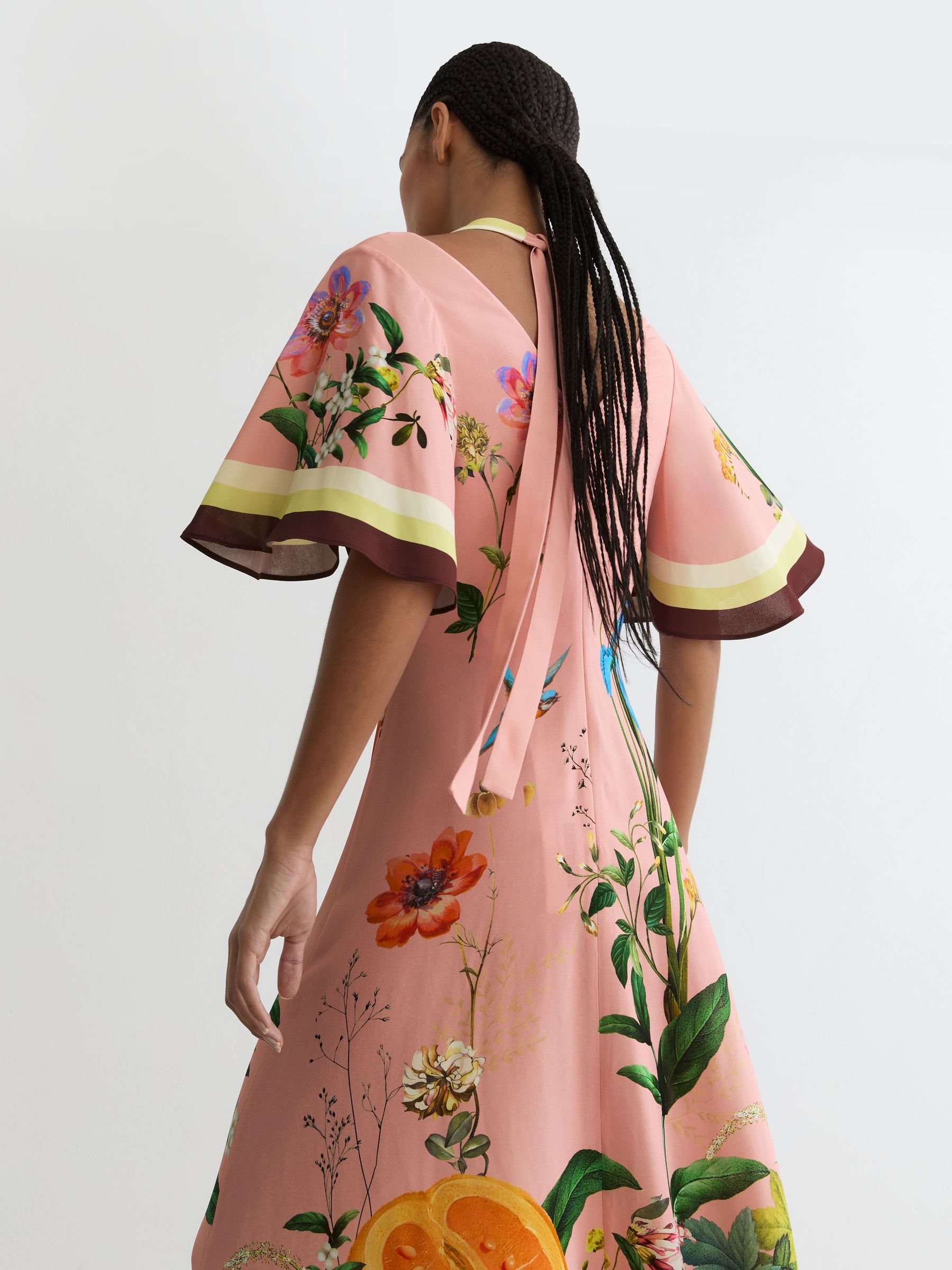 Floral-Print Cut-Out Midi Dress in Pink - image 5