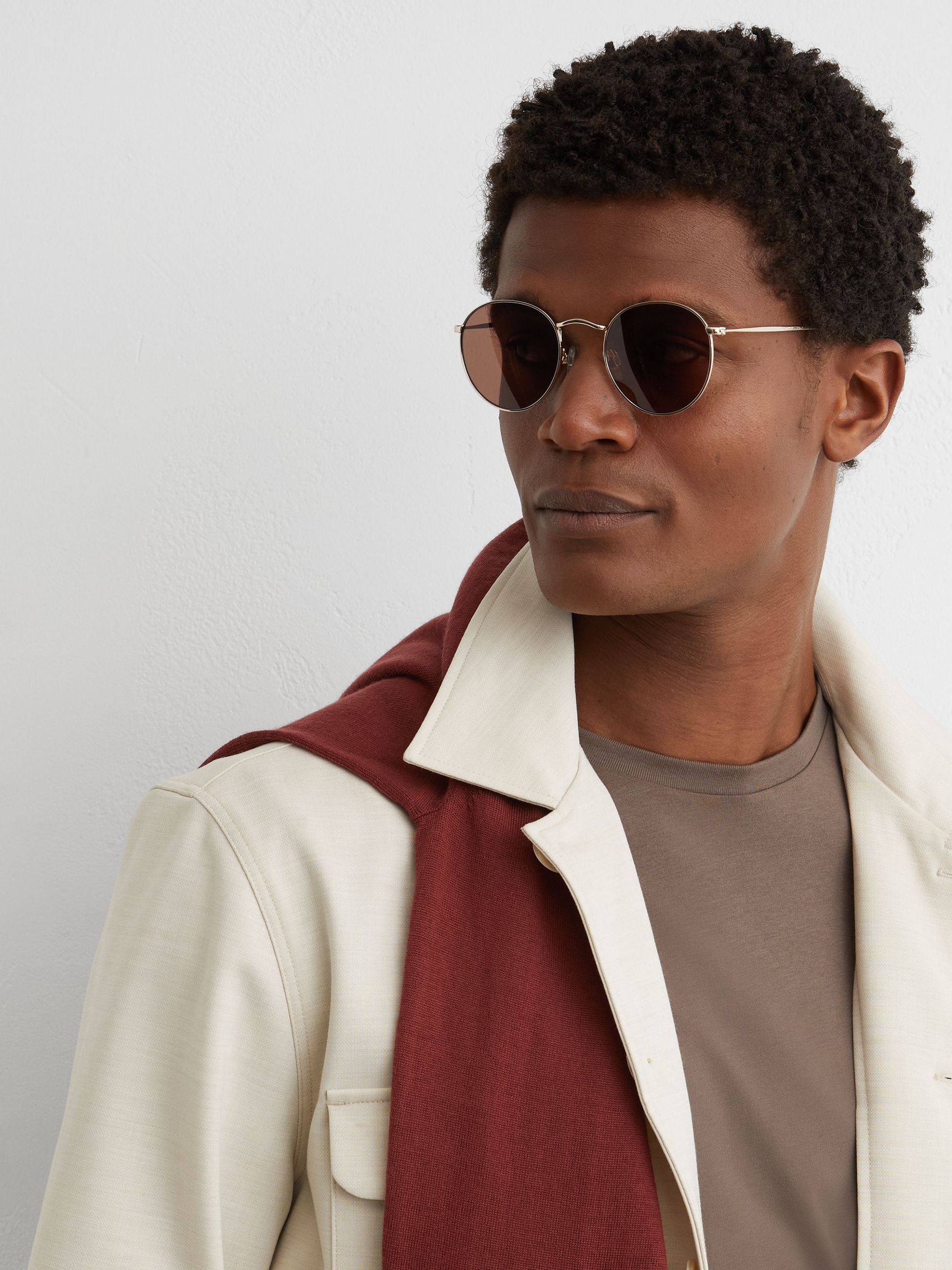 MESSYWEEKEND Thin-Frame Round Sunglasses in Gold/Brown - Image 1 of 6
