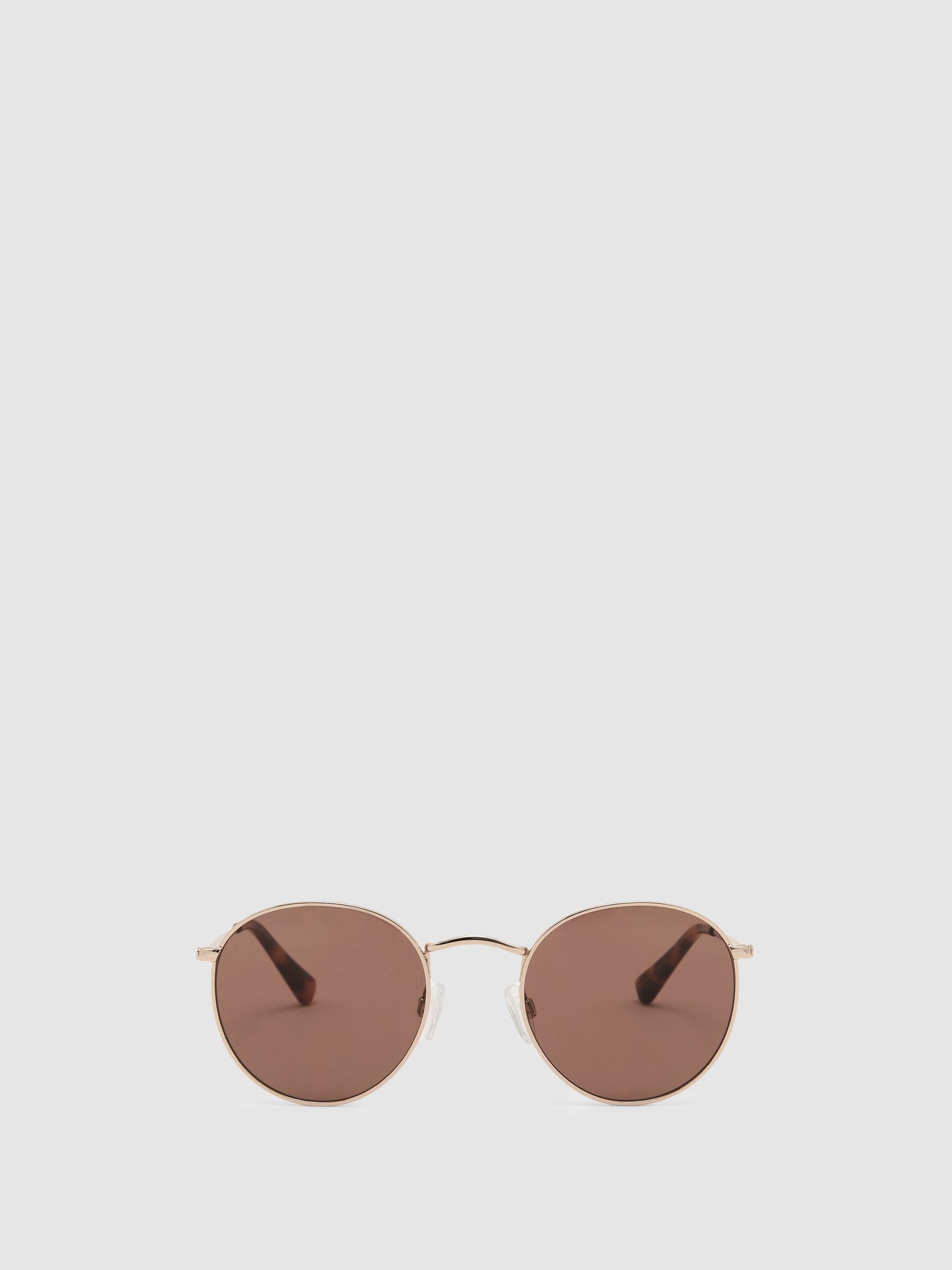 MESSYWEEKEND Thin-Frame Round Sunglasses in Gold/Brown - Image 2 of 6