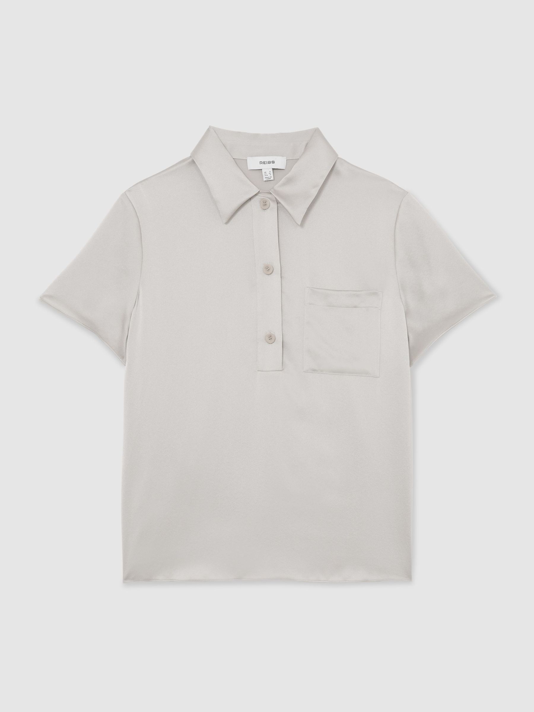 Silk Half-Button Short-Sleeve Shirt in Light Grey - Image 2 of 5