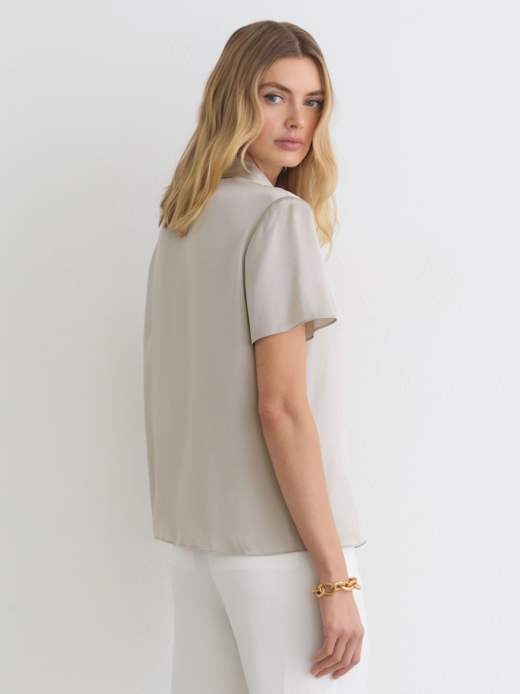 Silk Half-Button Short-Sleeve Shirt in Light Grey - image 5