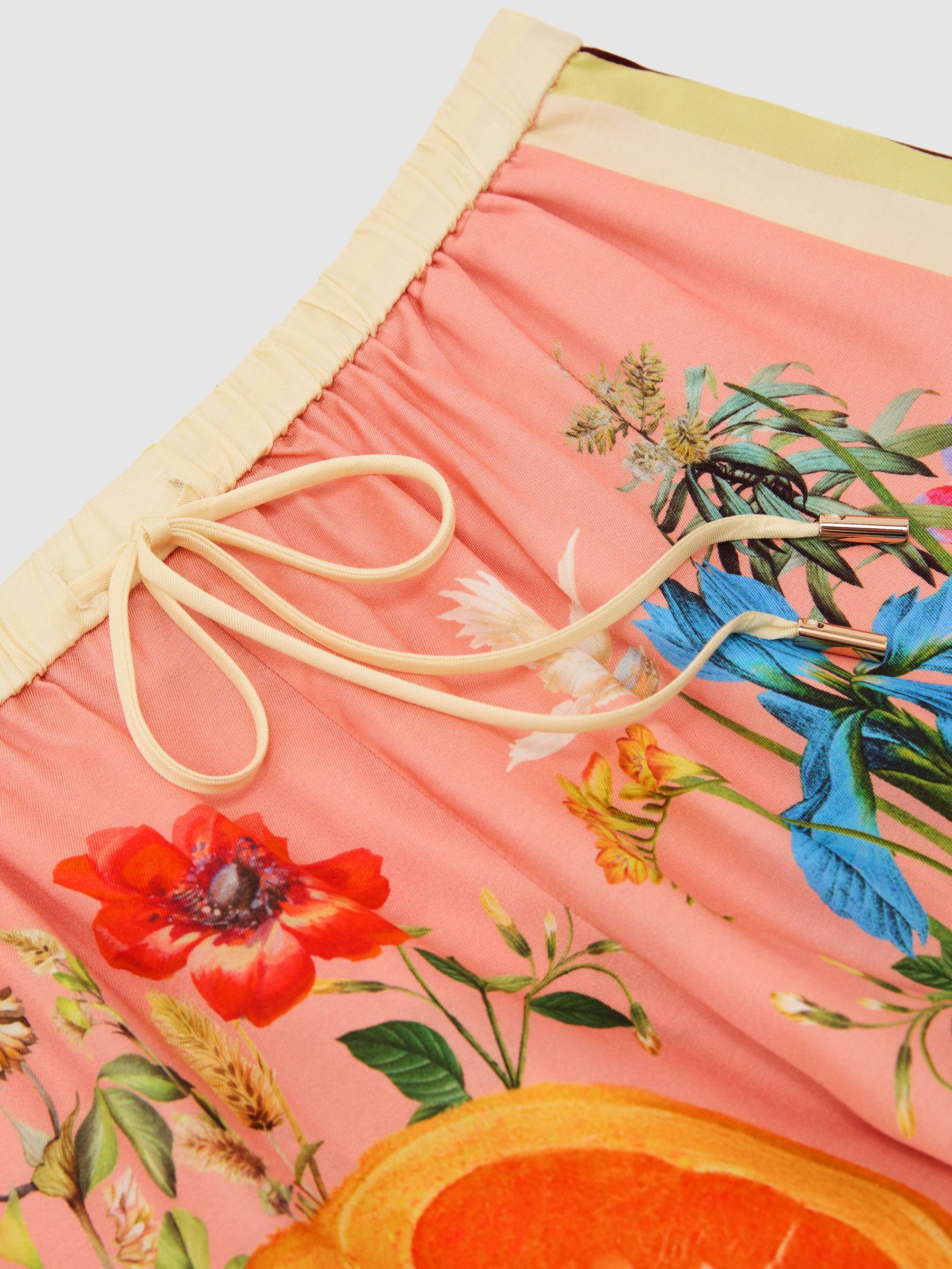 Tropical Scarf-Print Drawstring Shorts in Pink - Image 6 of 6