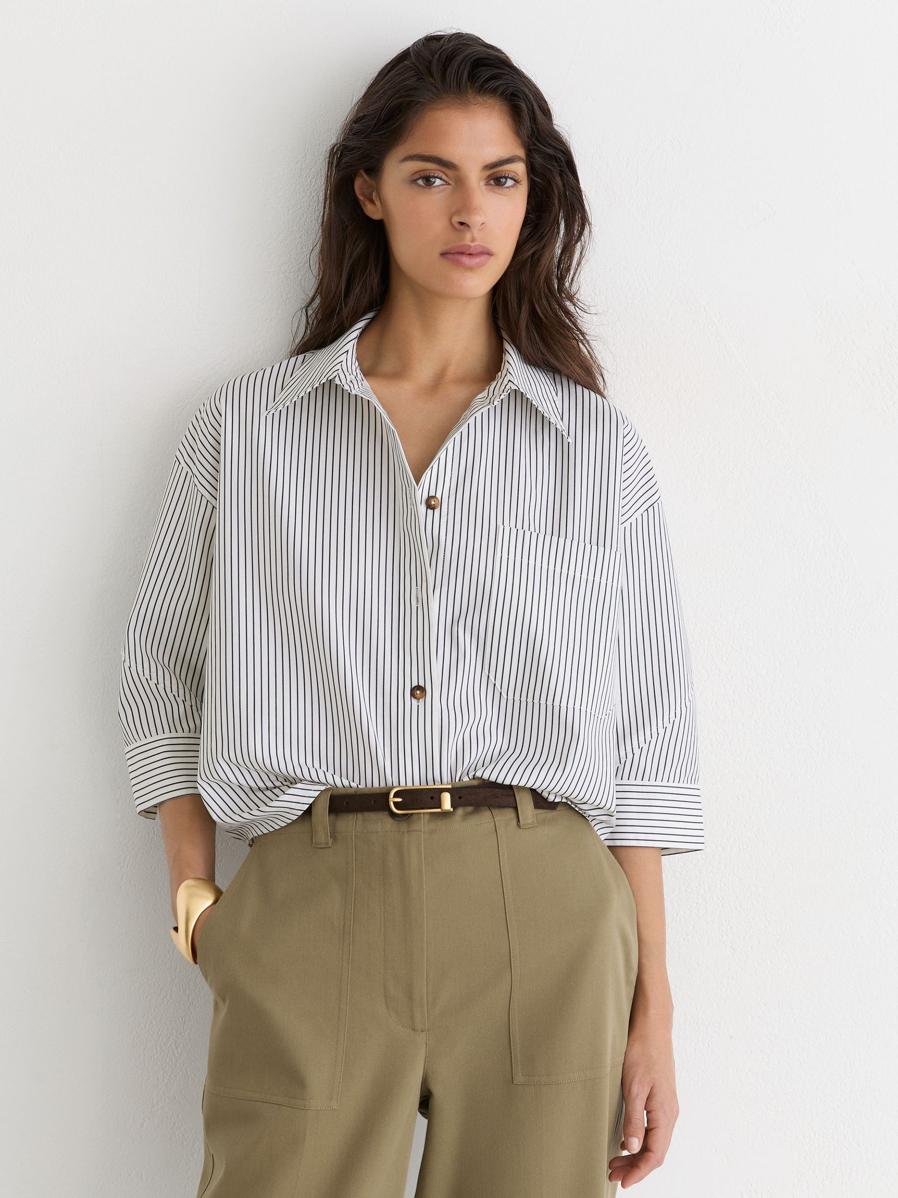 Petite Cotton-Lyocell Tapered Trousers in Khaki Green - Image 3 of 7