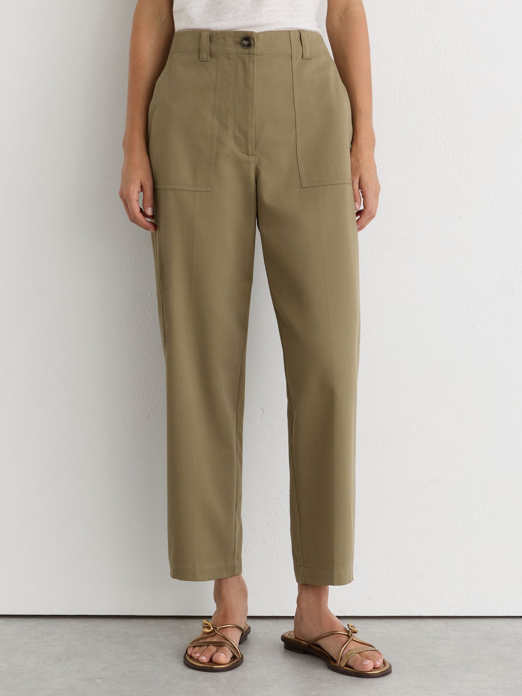 Petite Cotton-Lyocell Tapered Trousers in Khaki Green - Image 4 of 7