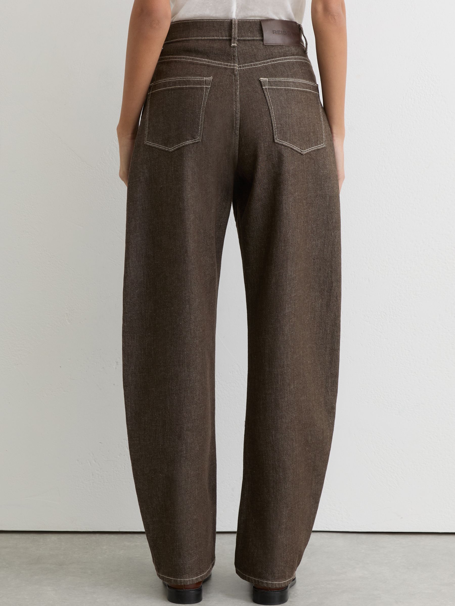 Petite Barrel-Leg Topstitched Jeans in Brown - Image 6 of 7