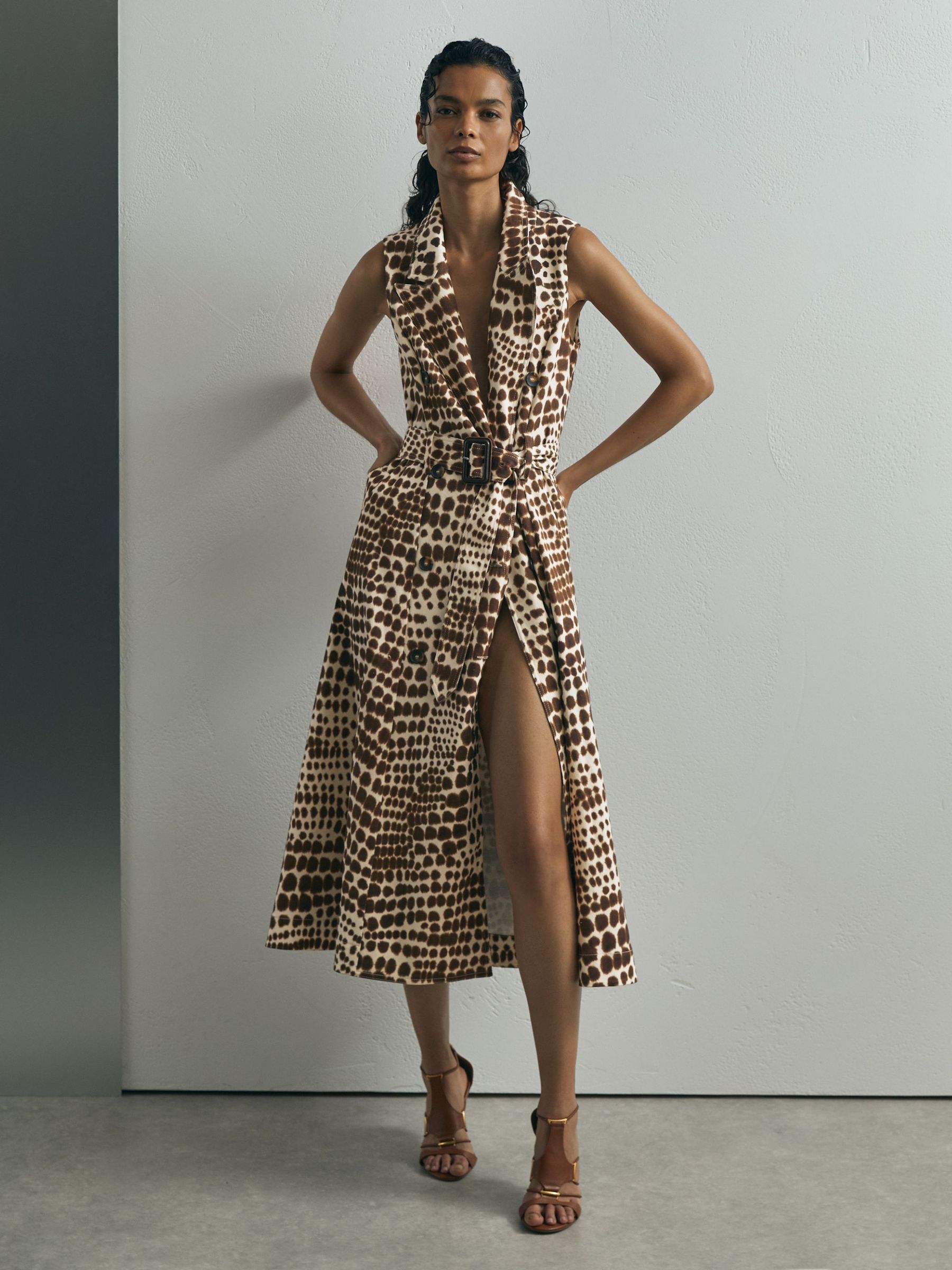 Atelier Cotton Animal-Print Tailored Dress in Chocolate - Image 1 of 8