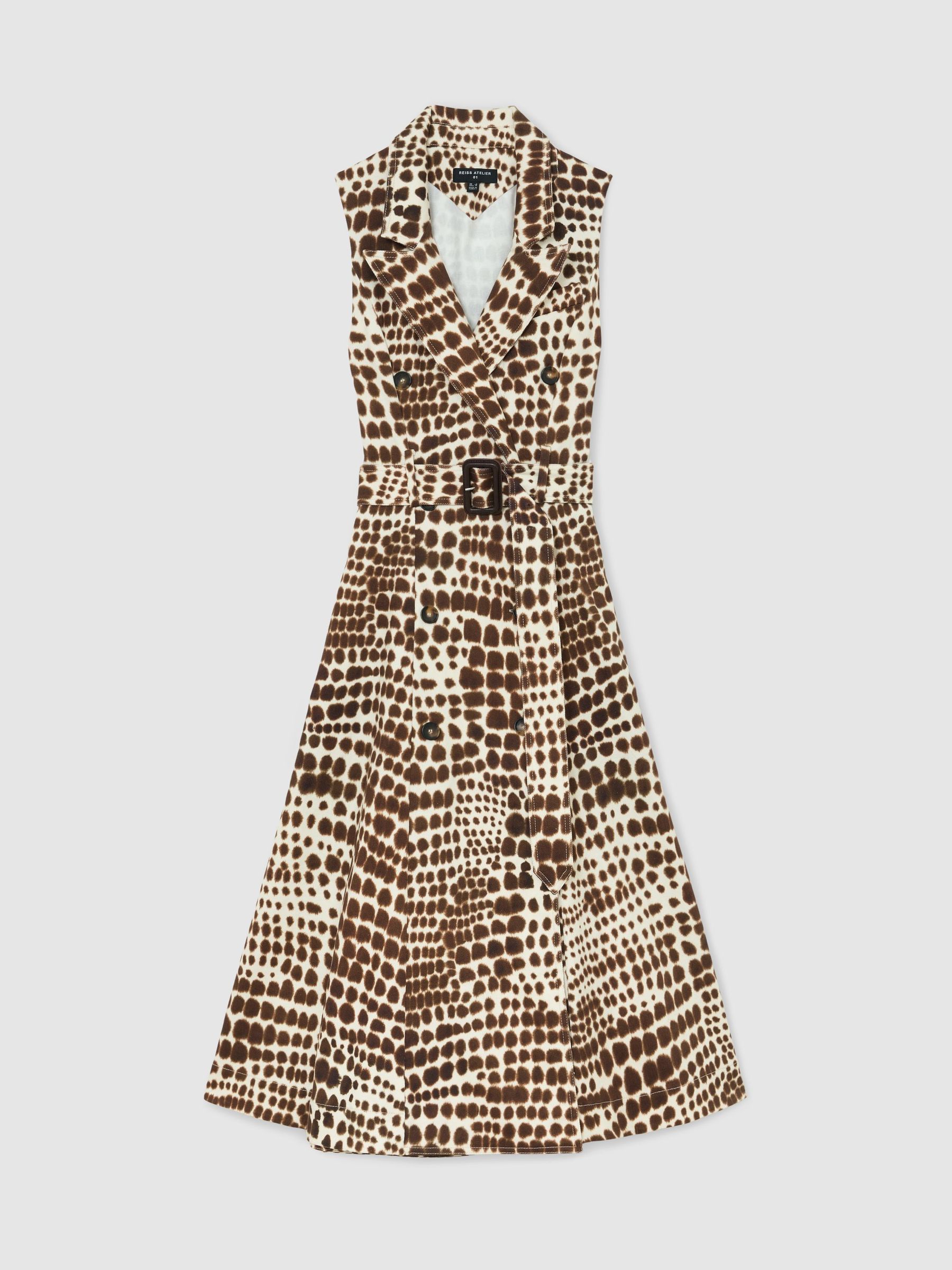 Atelier Cotton Animal-Print Tailored Dress in Chocolate - Image 2 of 8