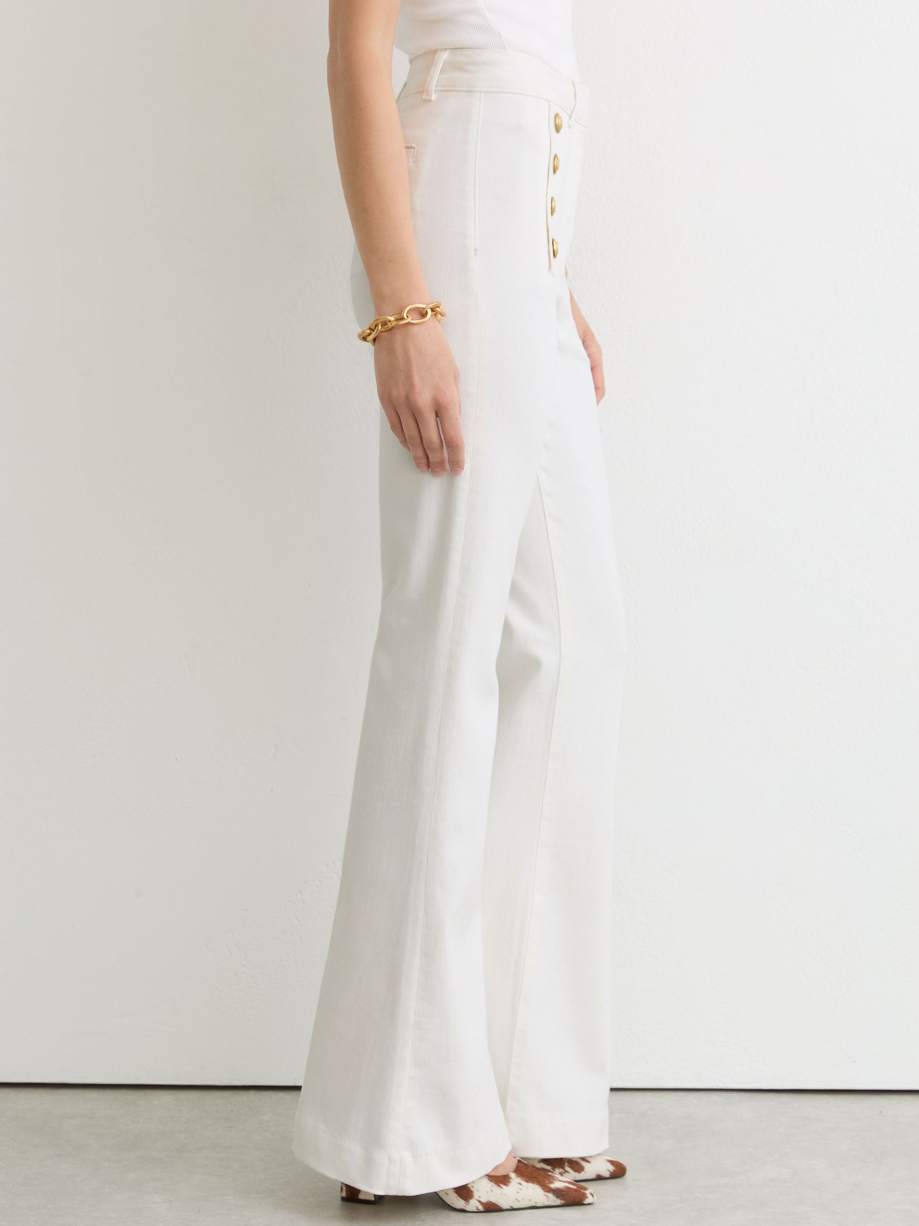 Petite Button-Detail Flared Jeans in White - Image 5 of 8