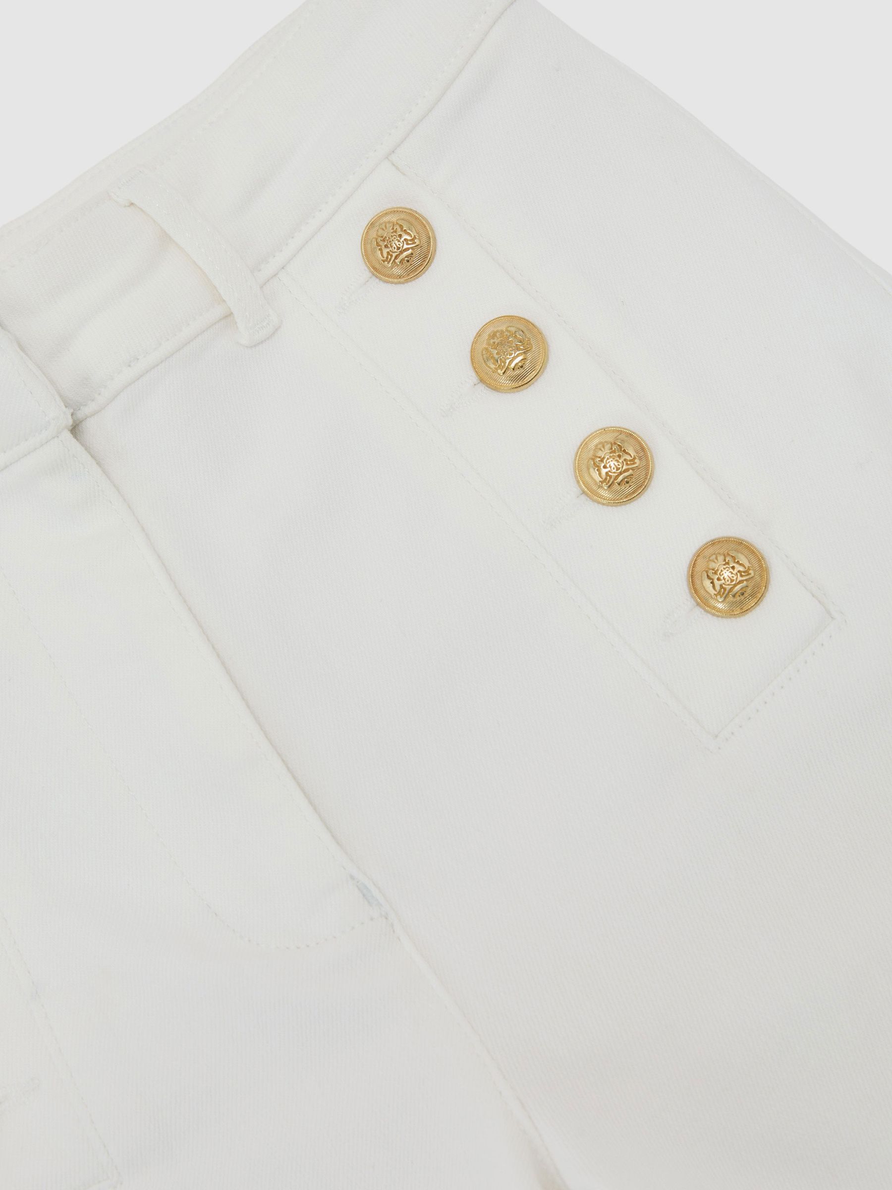 Petite Button-Detail High-Rise Flared Jeans in White - image 2