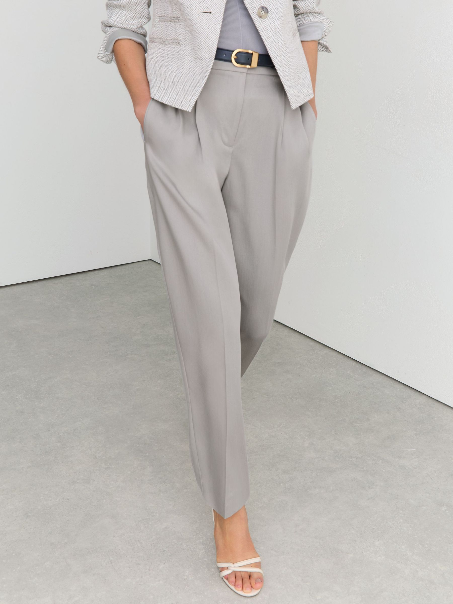 Lyocell Tapered Pleated Trousers in Grey - image 4