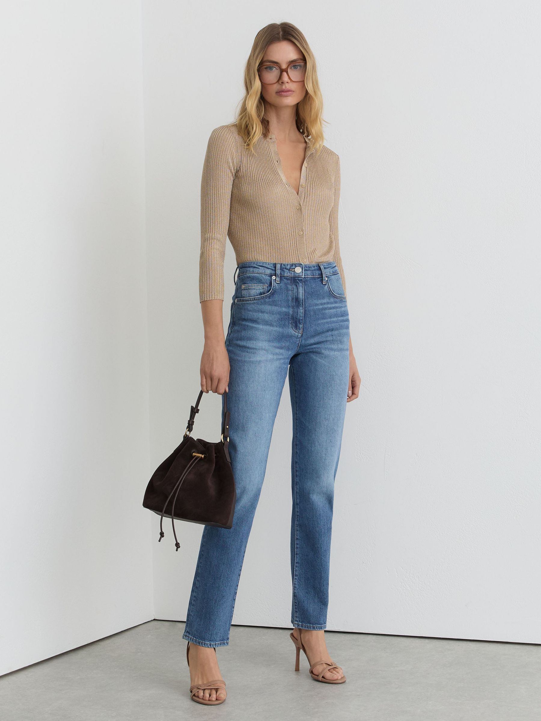 Slim Straight-Leg Jeans in Mid Blue - Image 1 of 9