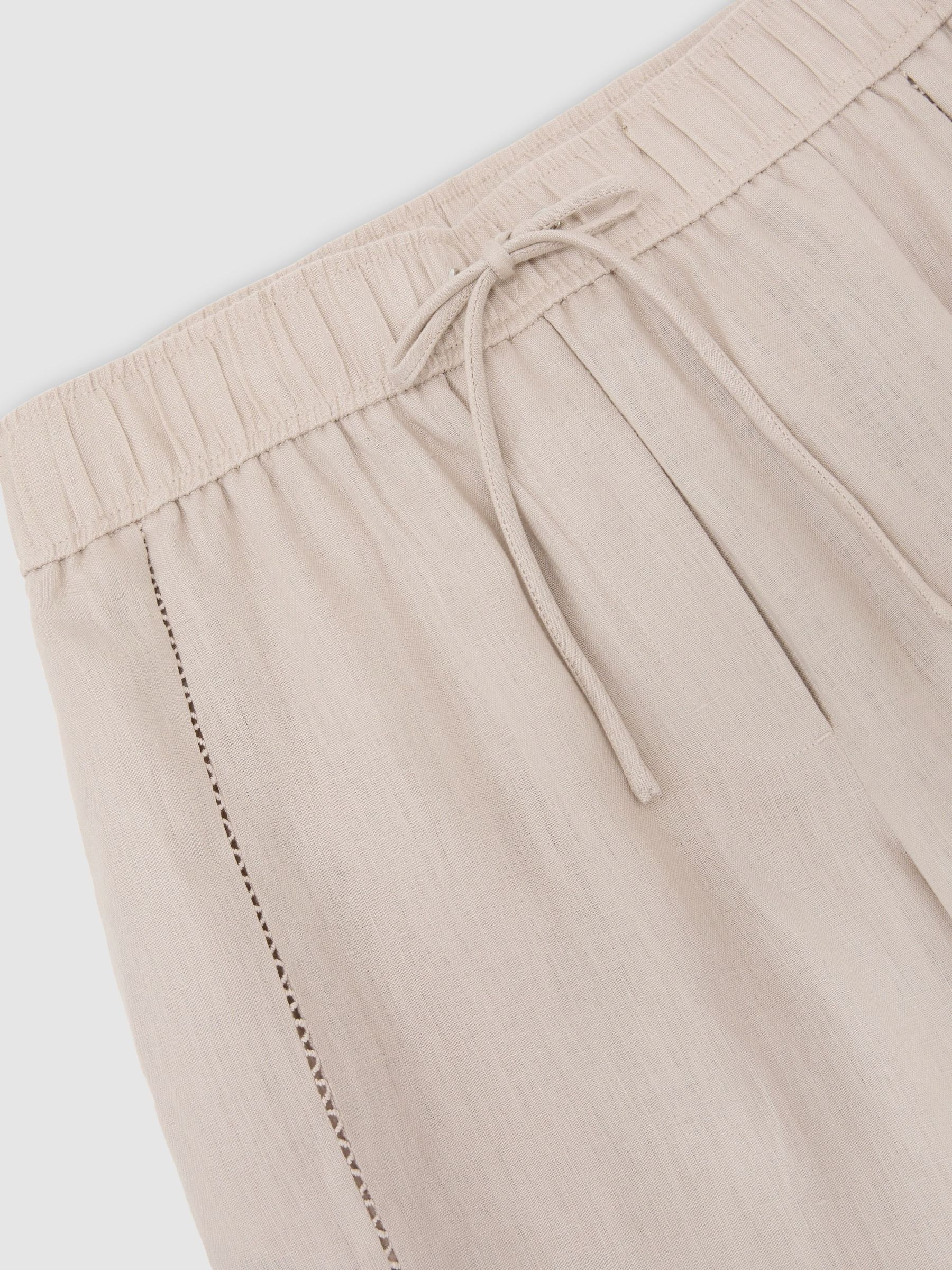 Linen Ladder-Embroidery Wide-Leg Trousers in Neutral - Image 9 of 9