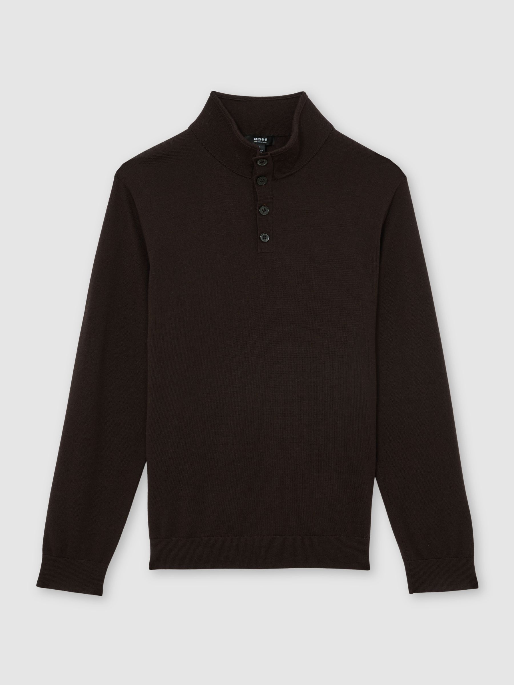 Wool Half-Button Funnel Jumper in Chocolate Brown - image 1