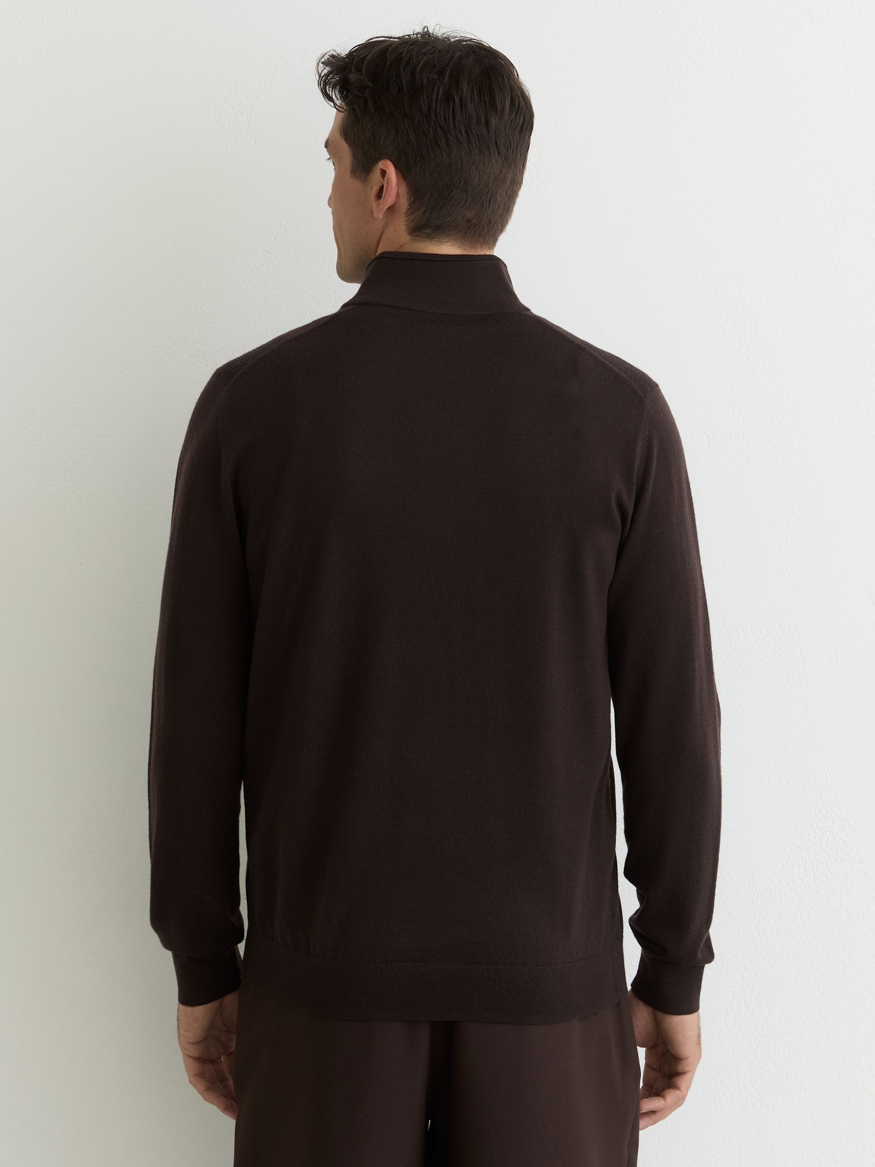 Merino Wool Half-Button Funnel Jumper in Chocolate Brown - Image 4 of 5