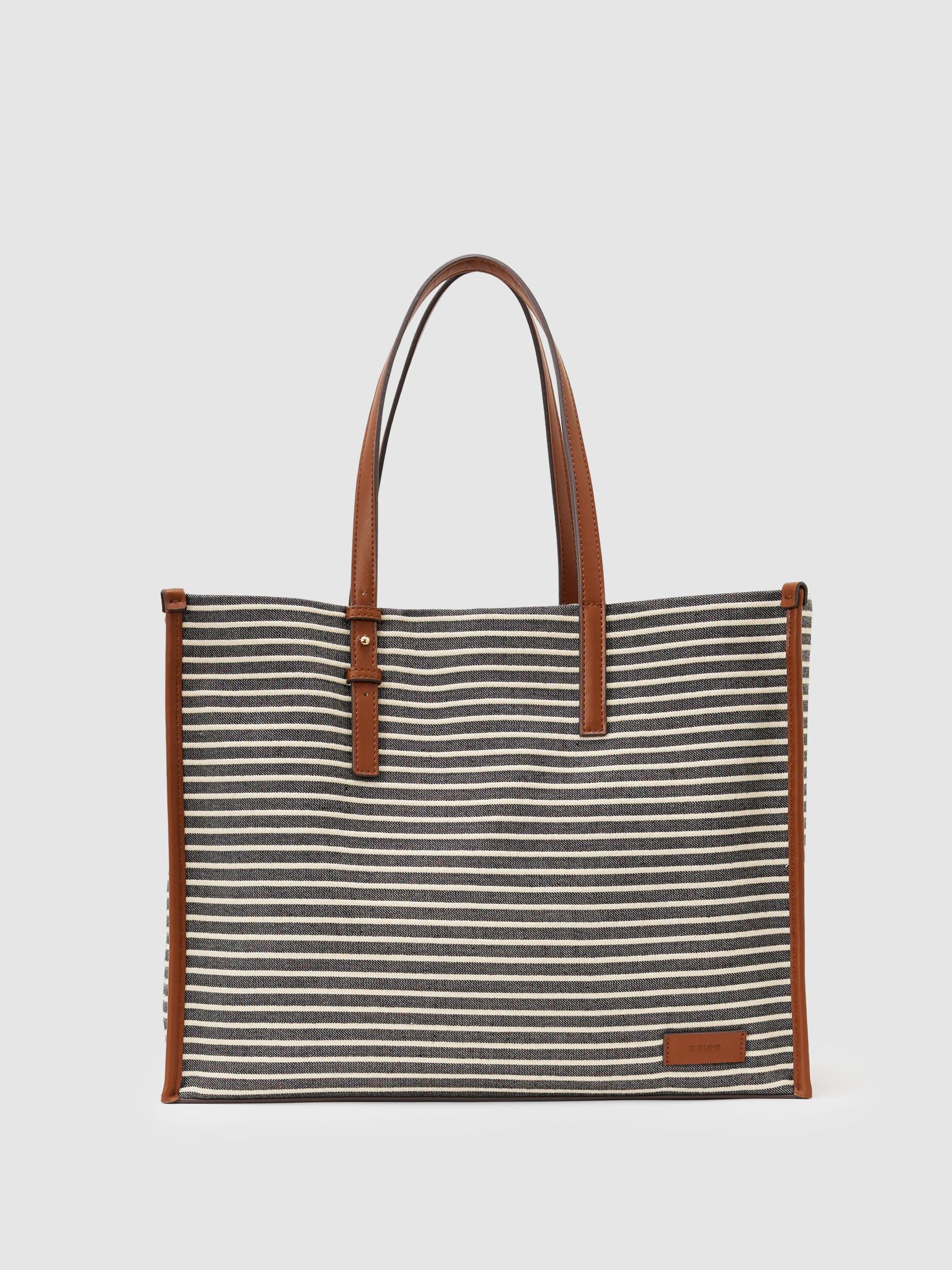 Striped Canvas Tote Bag in Navy/Off White - Image 2 of 6