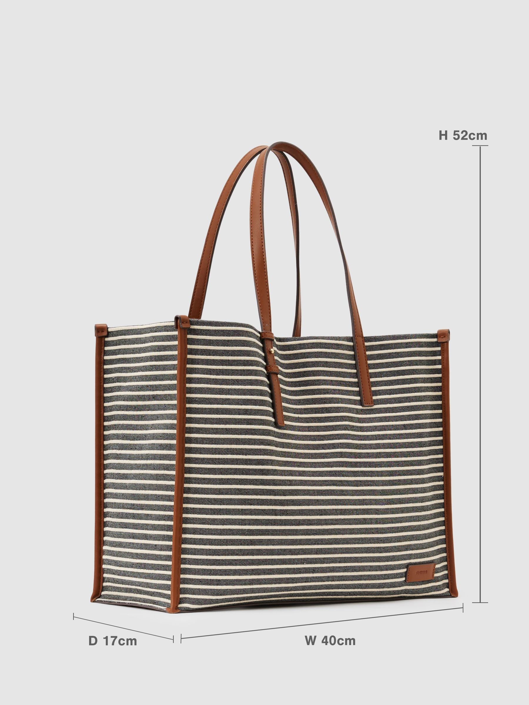 Striped Canvas Tote Bag in Navy/Off White - Image 3 of 6