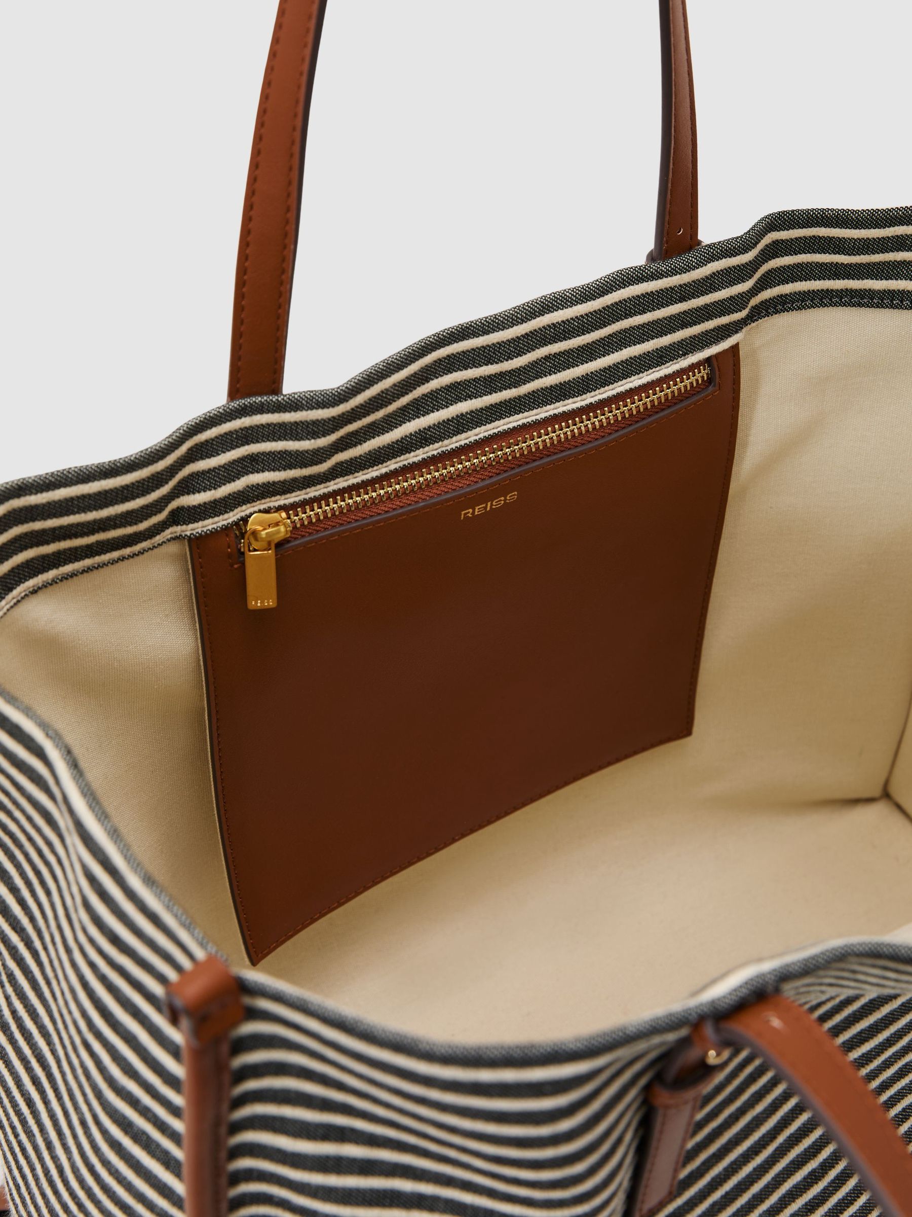 Striped Canvas Tote Bag in Navy/Off White - Image 4 of 6