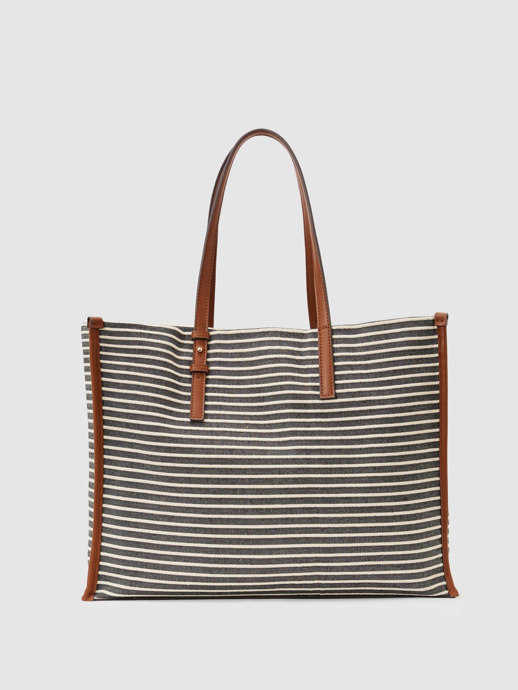 Striped Canvas Tote Bag in Navy/Off White - Image 5 of 6