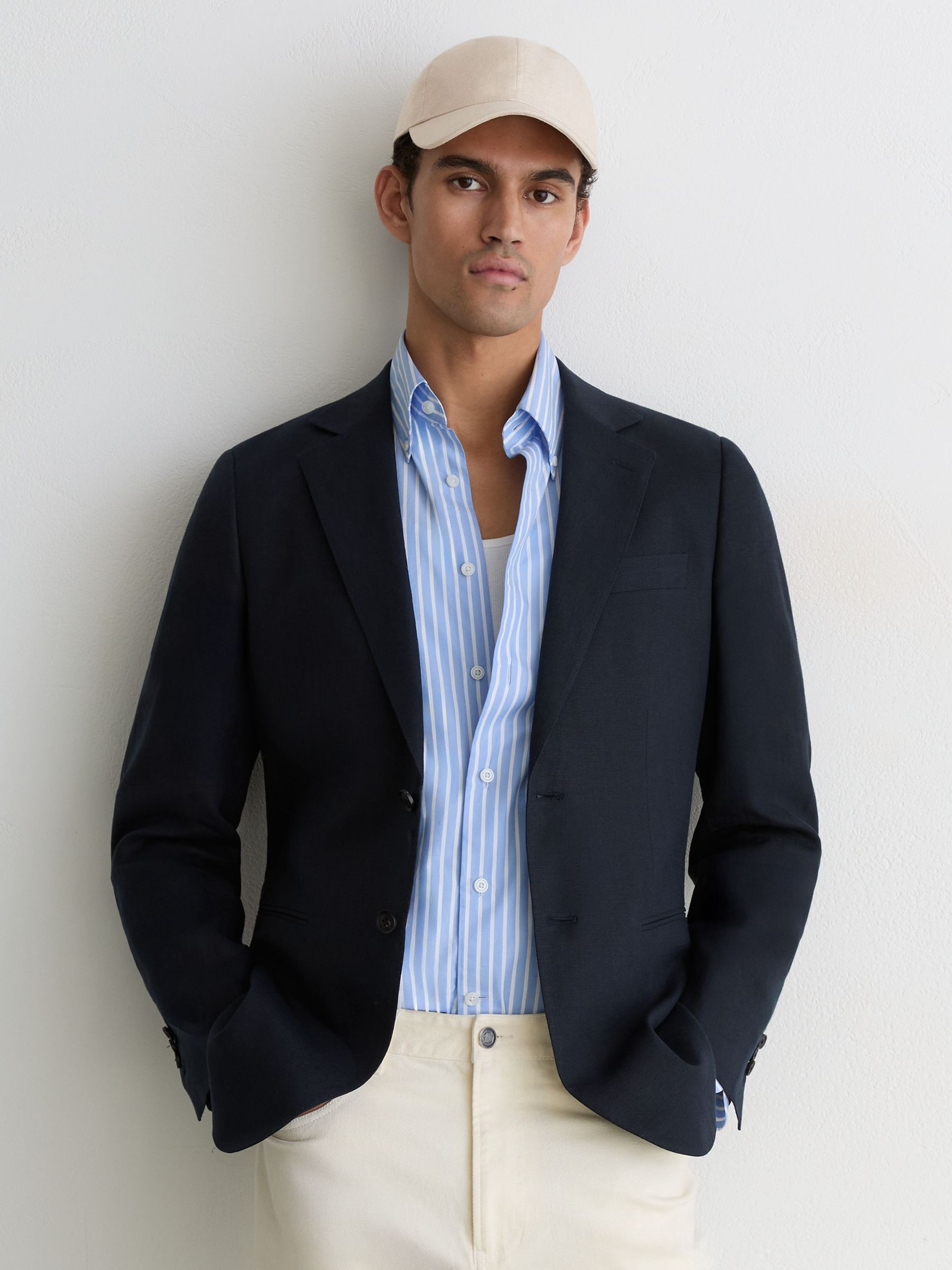 Linen Baseball Cap in Stone - Image 1 of 6