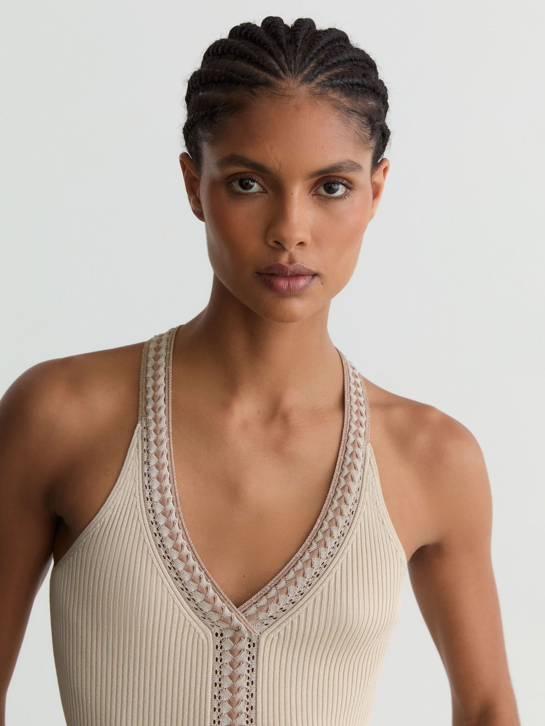 Contrast-Trim Rib-Knit Vest in Natural - image 2