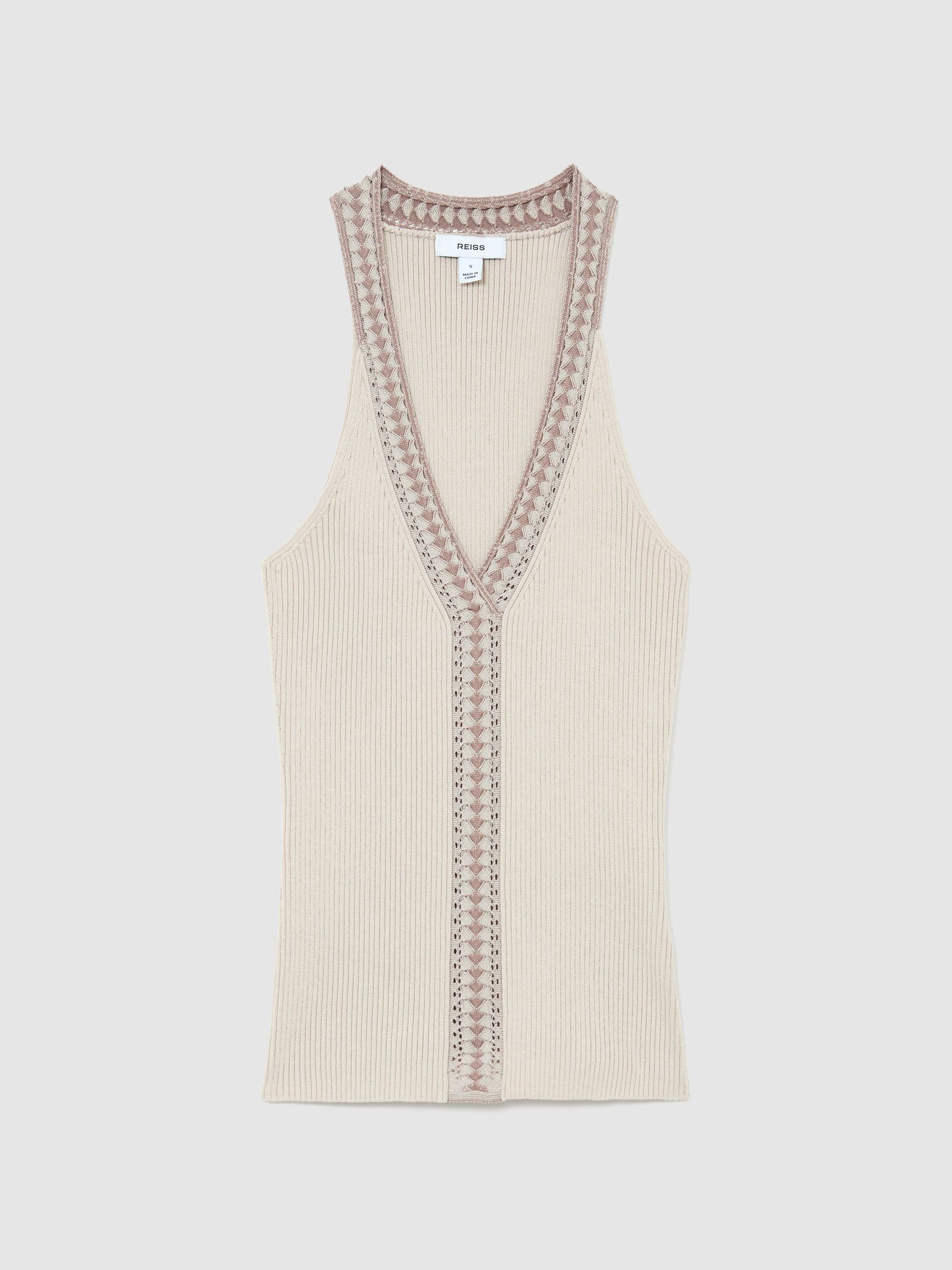 Contrast-Trim Rib-Knit Vest in Natural - image 1