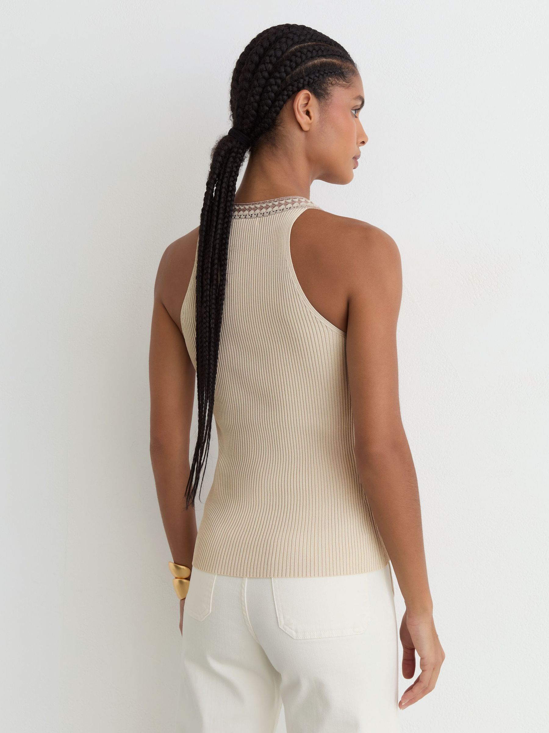 Contrast-Trim Rib-Knit Vest in Natural - image 5
