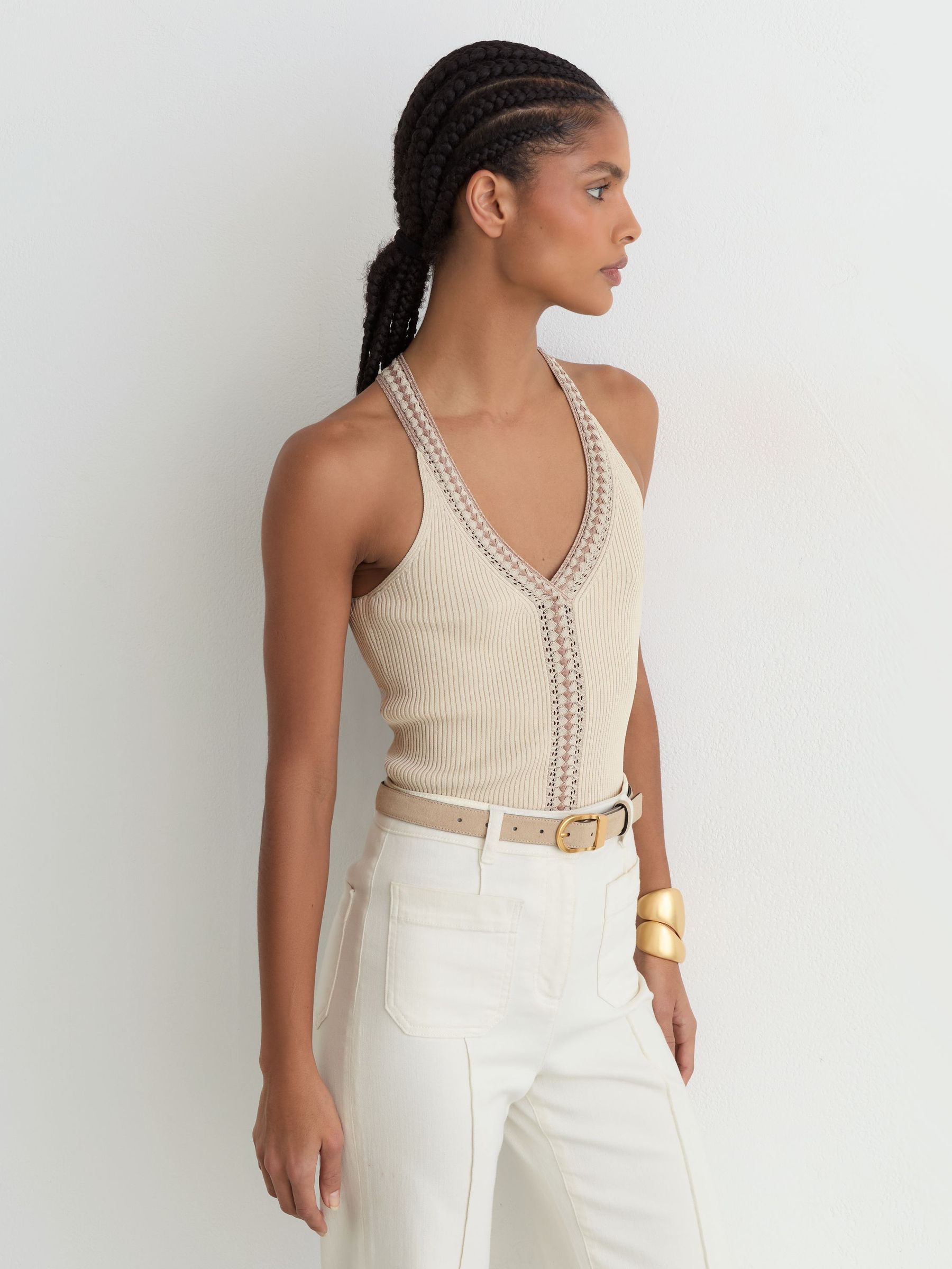 Contrast-Trim Rib-Knit Vest in Natural - image 4