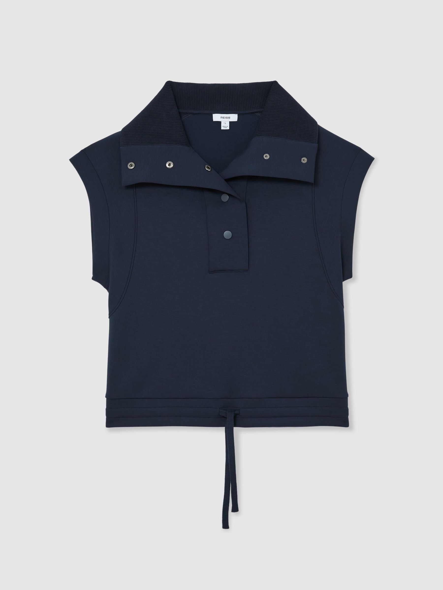 Premium Interlock Sleeveless Collared Top in Navy - Image 2 of 7