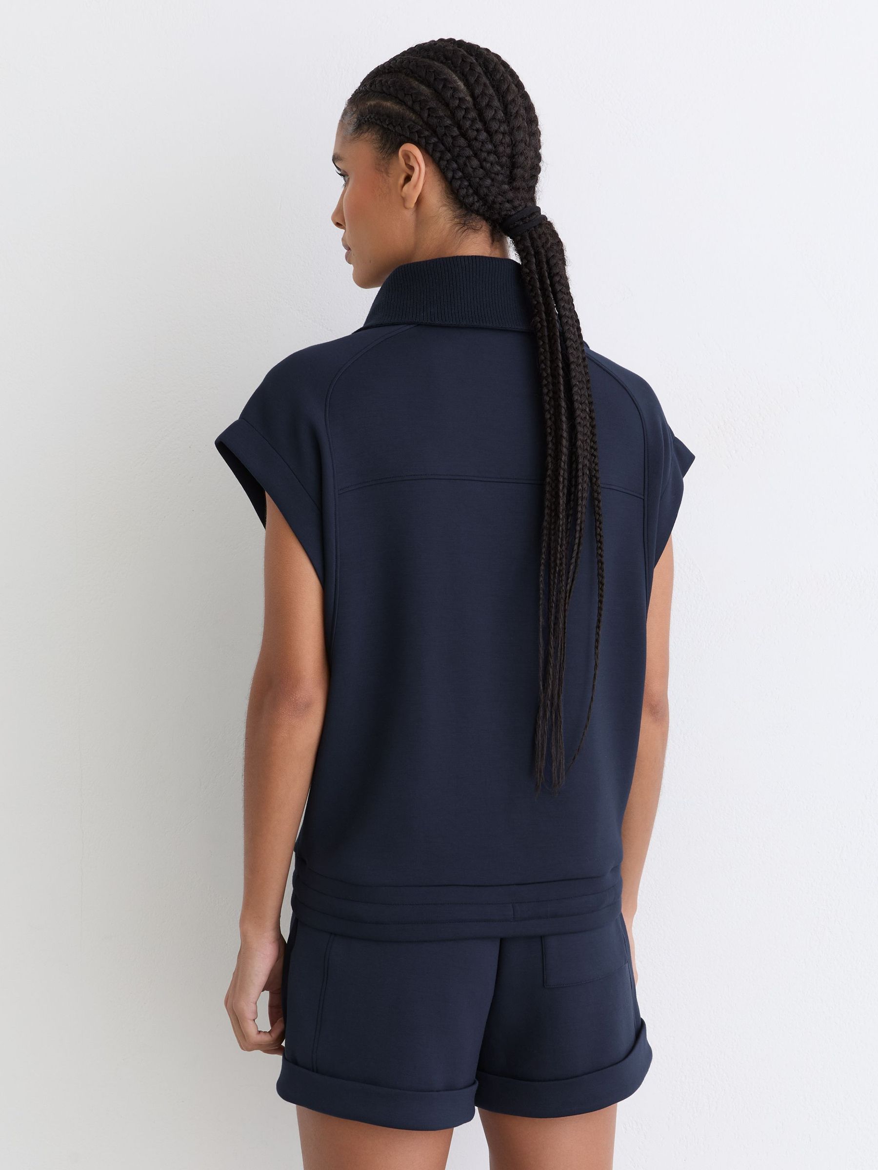 Premium Interlock Sleeveless Collared Top in Navy - Image 6 of 7