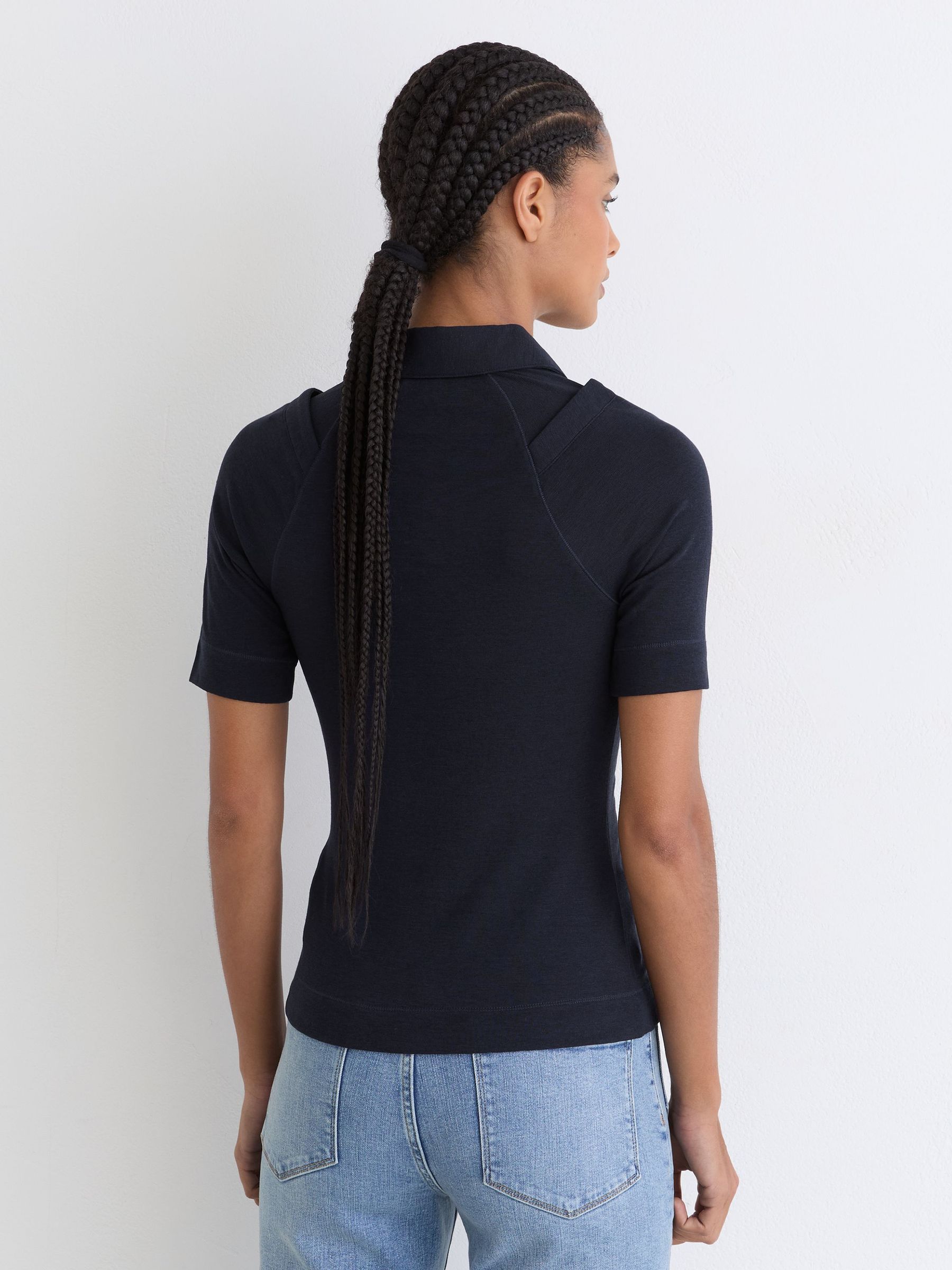 Collar-Insert Jersey-Knit Top with Wool in Navy - Image 5 of 6