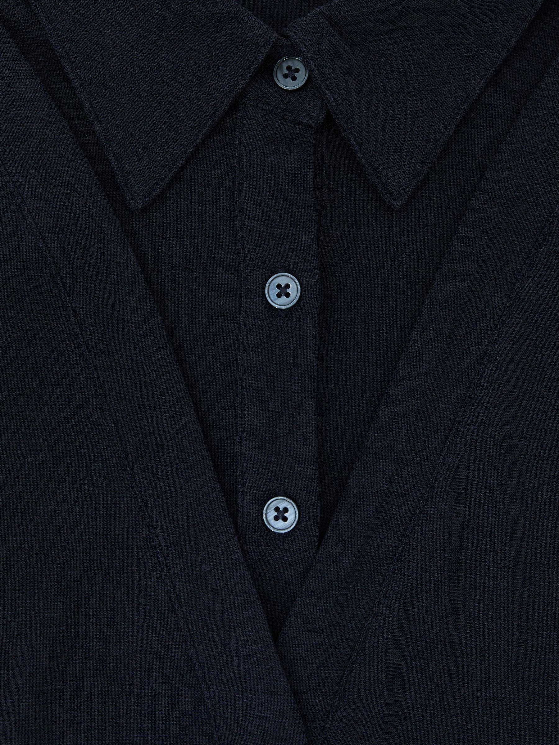 Collar-Insert Jersey-Knit Top with Wool in Navy - image 3