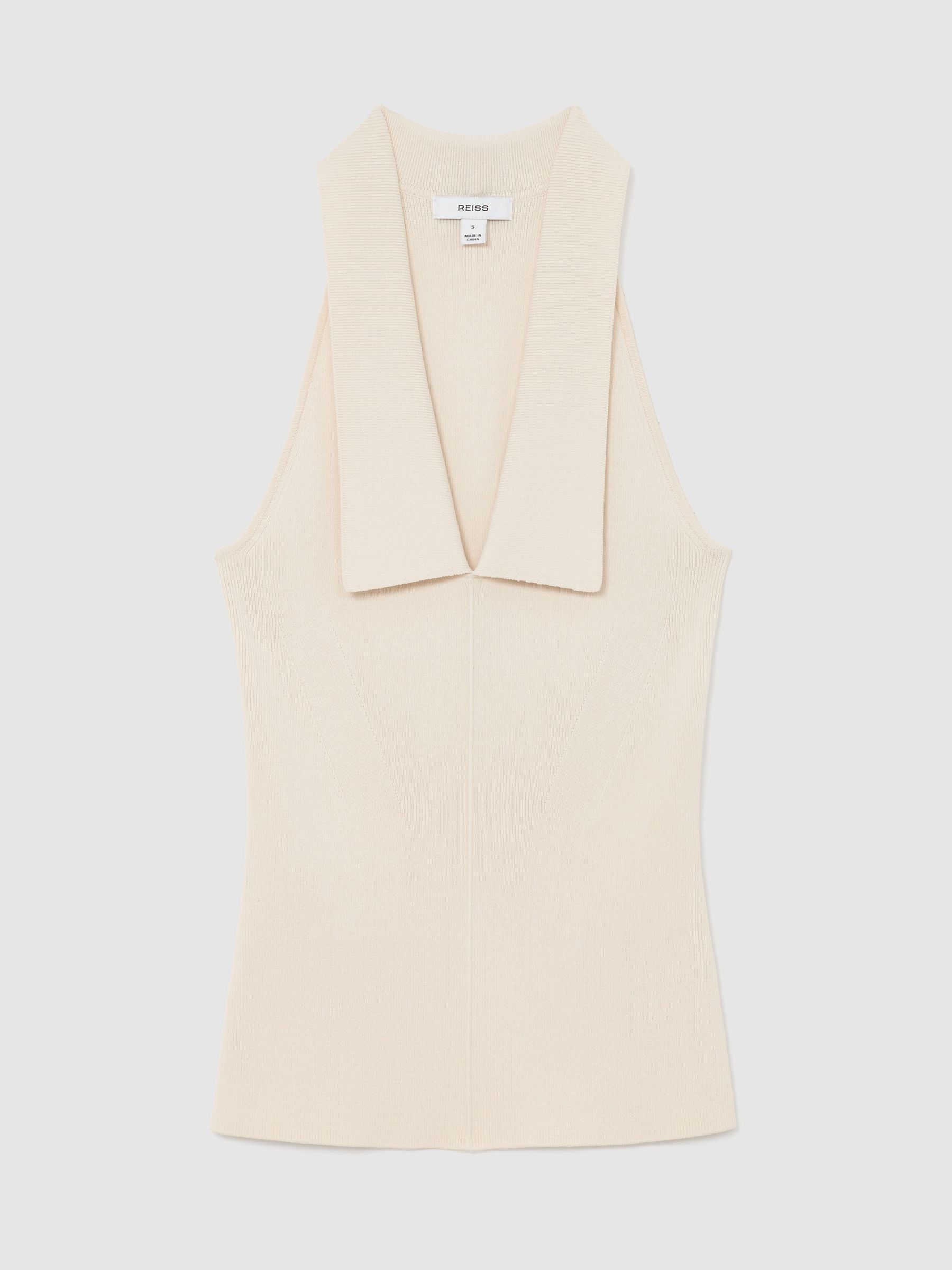 Collared Rib-Knit Vest in Ivory - Image 2 of 7